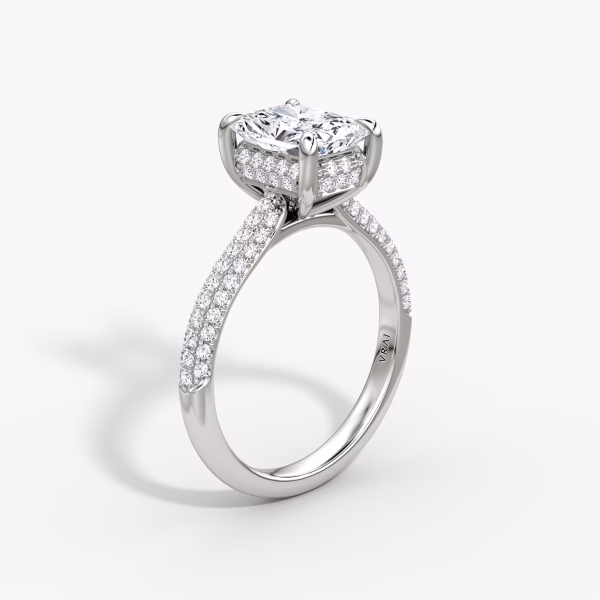 The Regal Pavé Dome | Radiant | 18k | White Gold | bandAccent: Pavé | diamondOrientation: vertical | caratWeight: other