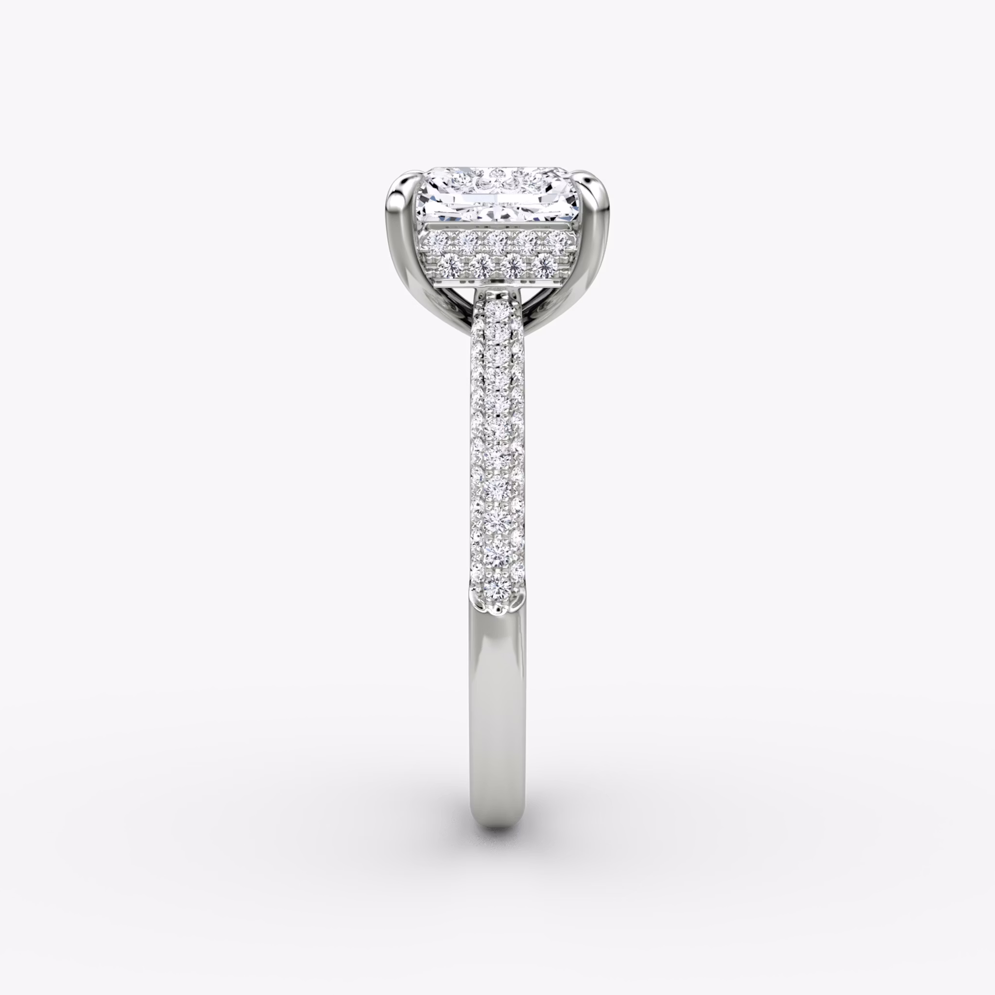 The Regal Pavé Dome | Radiant | Platinum | bandAccent: Pavé | diamondOrientation: vertical | caratWeight: other