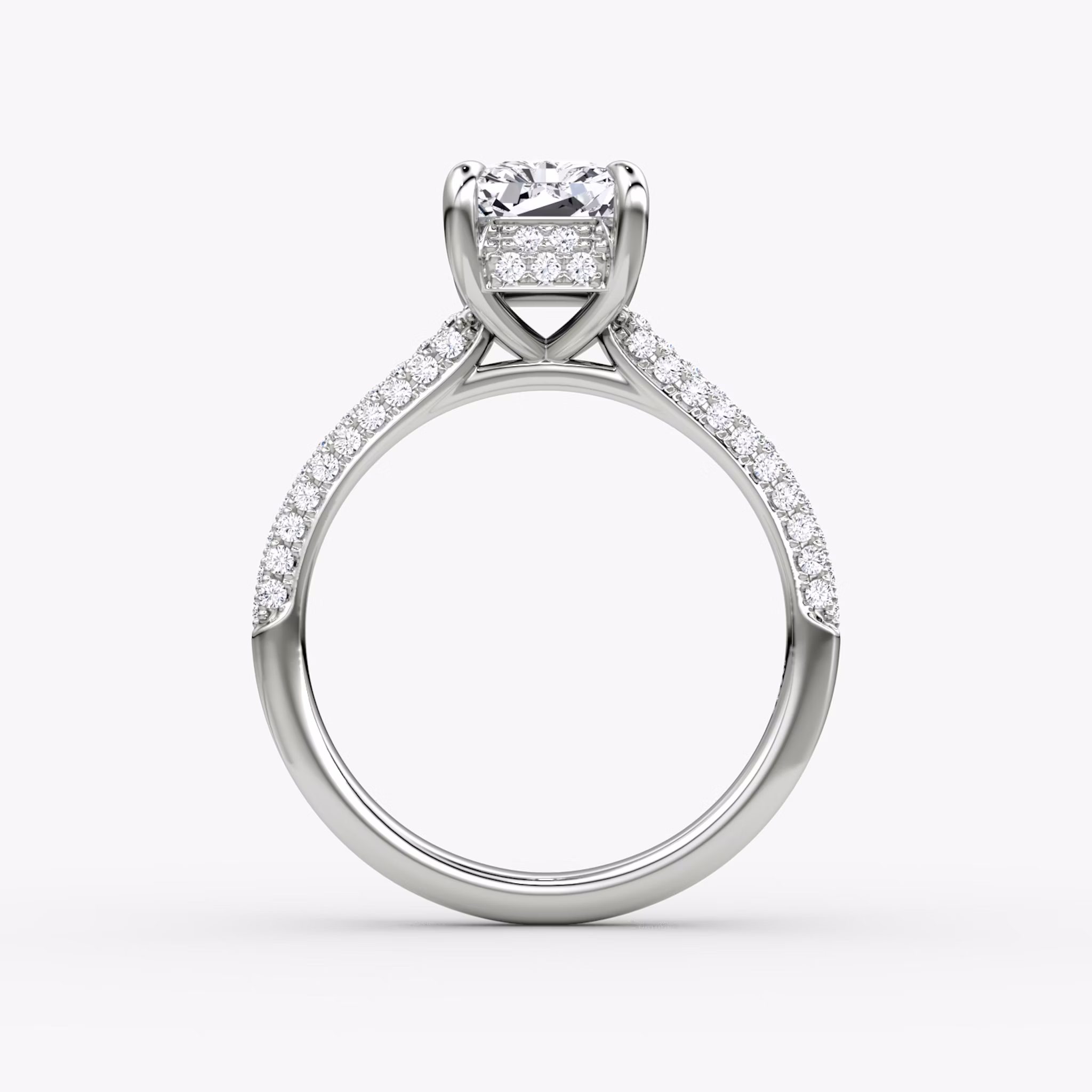 The Regal Pavé Dome | Radiant | Platinum | bandAccent: Pavé | diamondOrientation: vertical | caratWeight: other