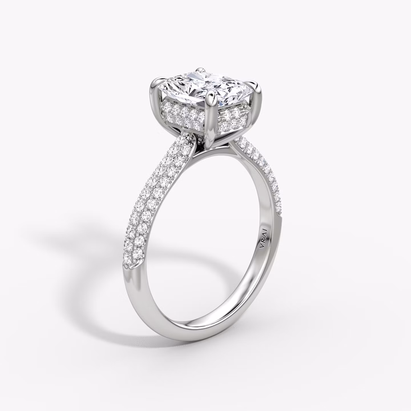 The Regal Pavé Dome | Radiant | Platinum | bandAccent: Pavé | diamondOrientation: vertical | caratWeight: other
