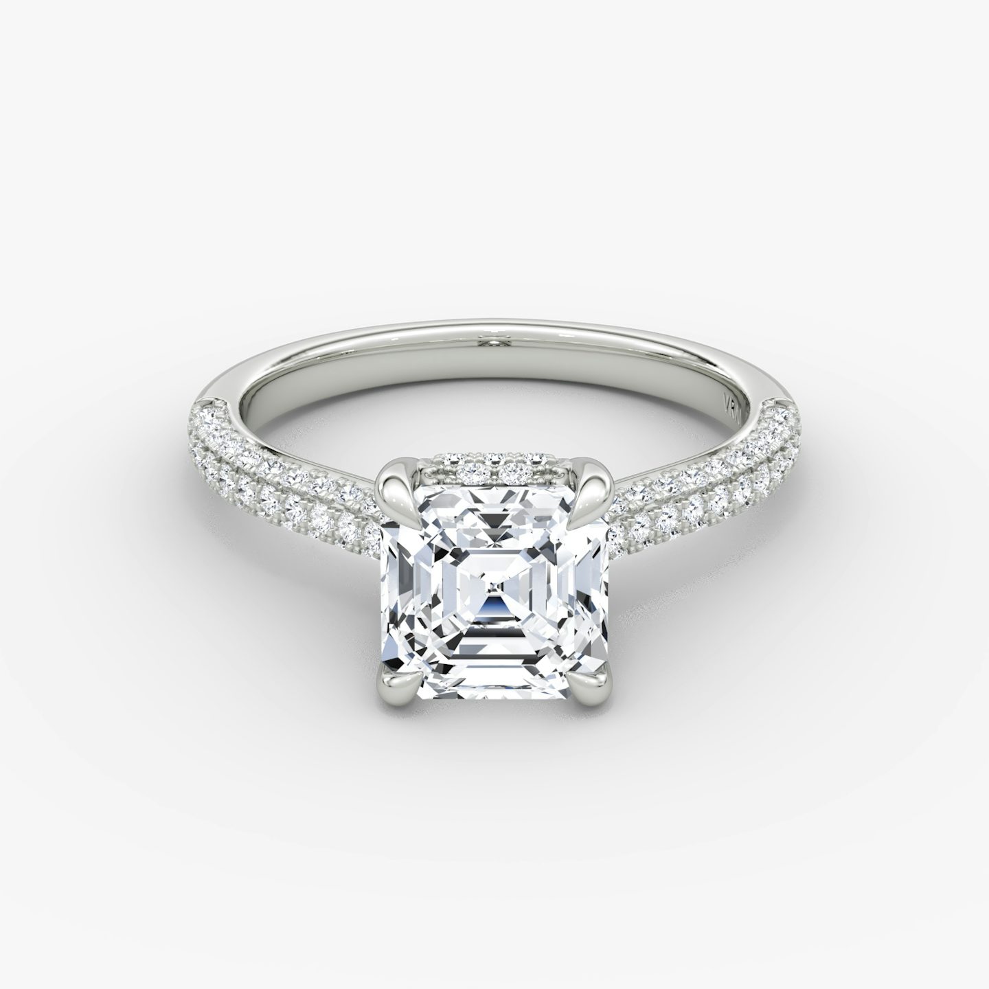 The Regal Pavé Dome | Asscher | Platinum | bandAccent: Pavé | diamondOrientation: vertical | caratWeight: other