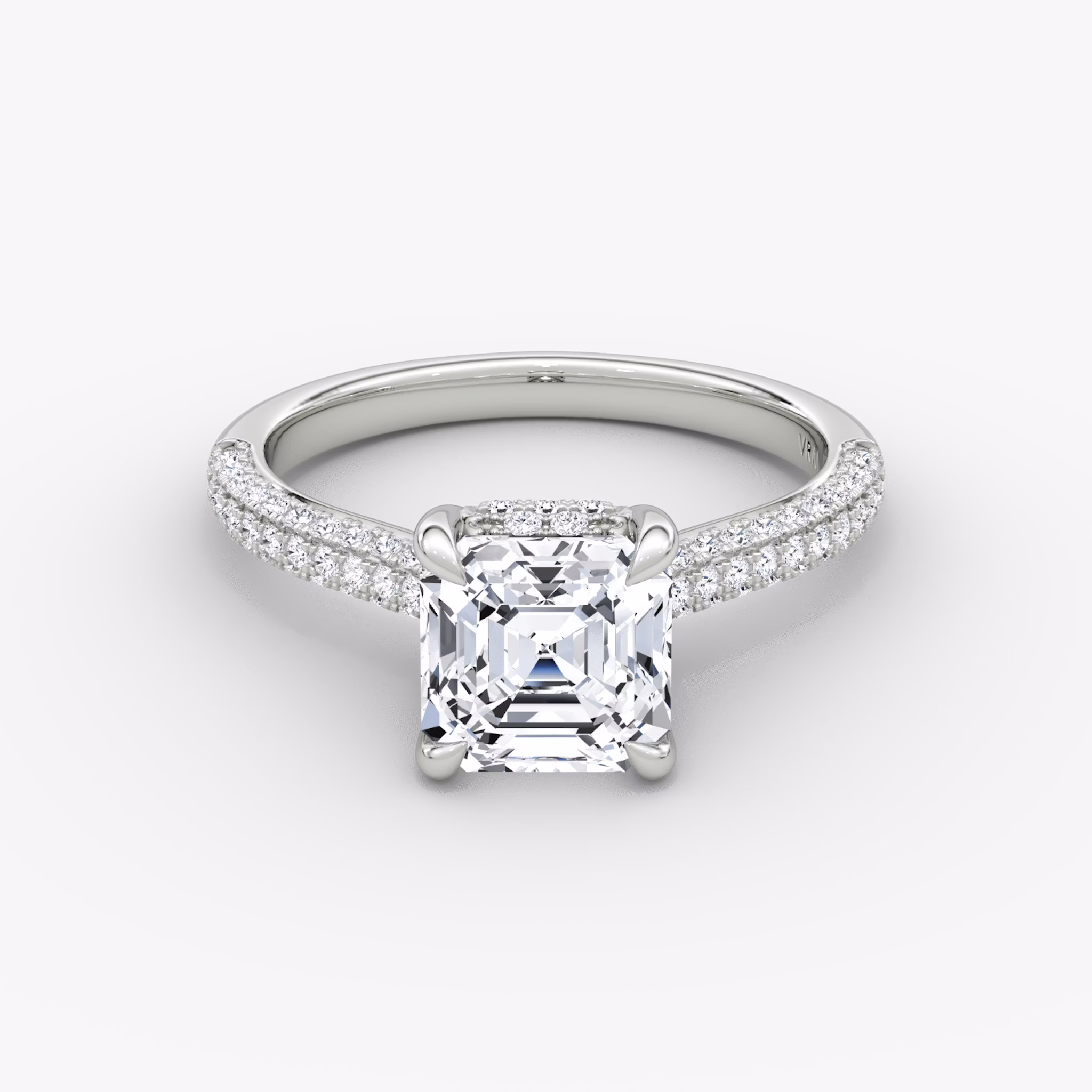 The Regal Pavé Dome | Asscher | 18k | White Gold | bandAccent: Pavé | diamondOrientation: vertical | caratWeight: other