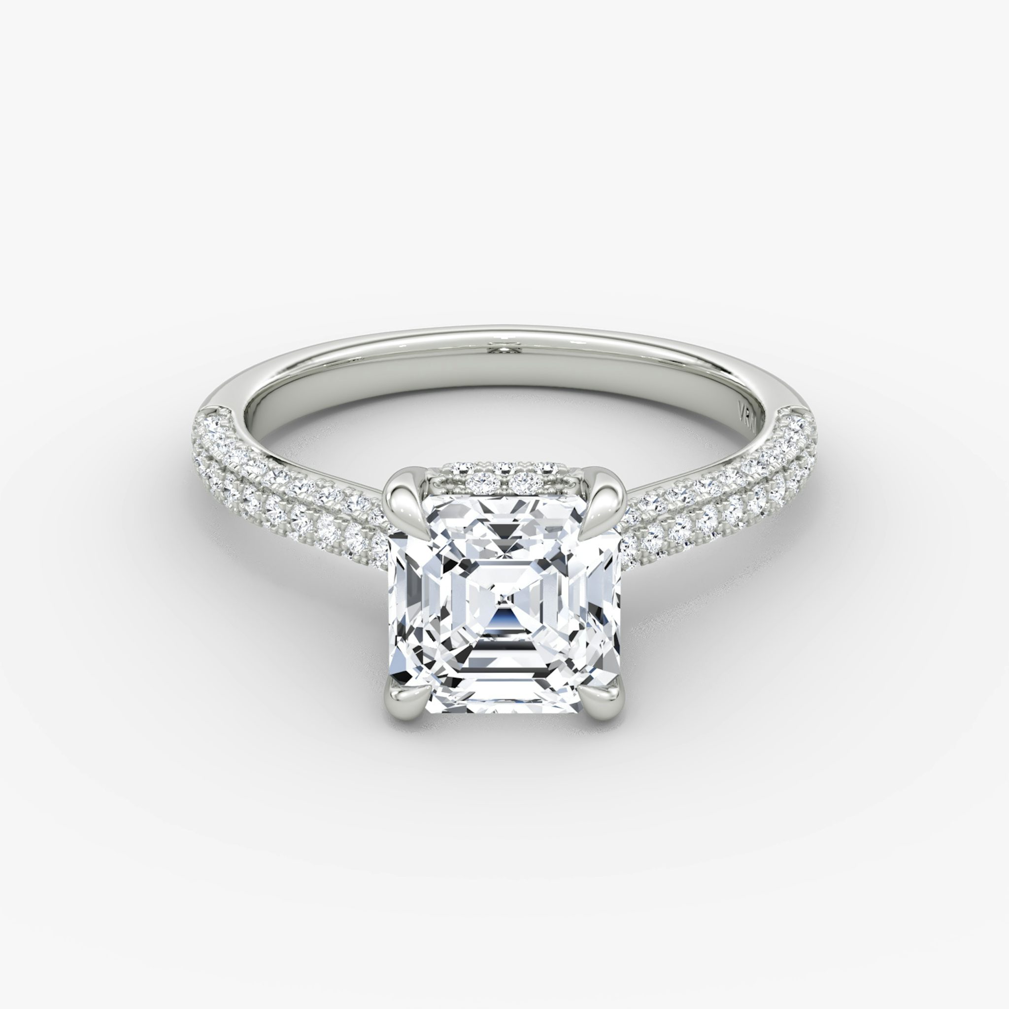 The Regal Pavé Dome | Asscher | 18k | White Gold | bandAccent: Pavé | diamondOrientation: vertical | caratWeight: other