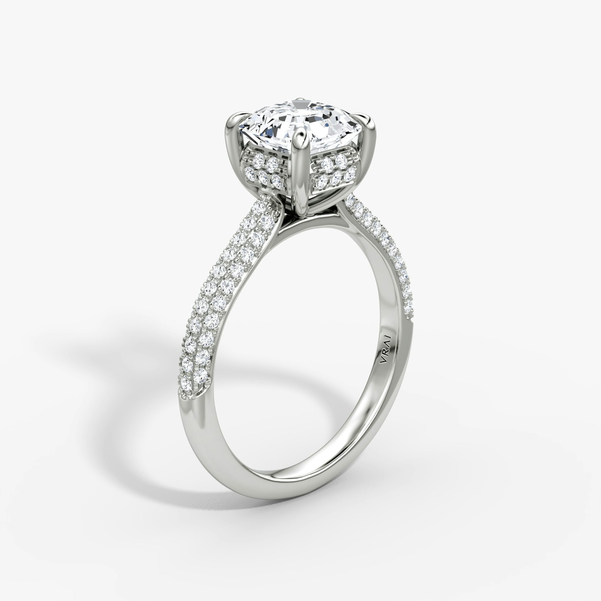 The Regal Pavé Dome | Asscher | 18k | White Gold | bandAccent: Pavé | diamondOrientation: vertical | caratWeight: other