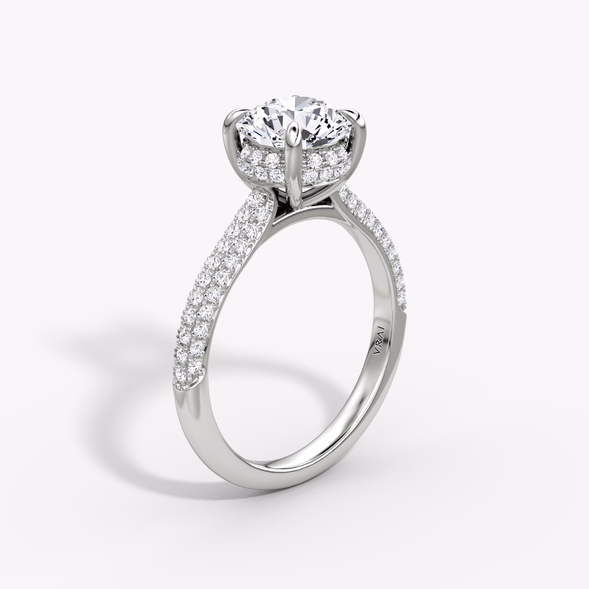 The Regal Pavé Dome | Round Brilliant | 18k | White Gold | bandAccent: Pavé | caratWeight: 1.0ct | diamondOrientation: vertical