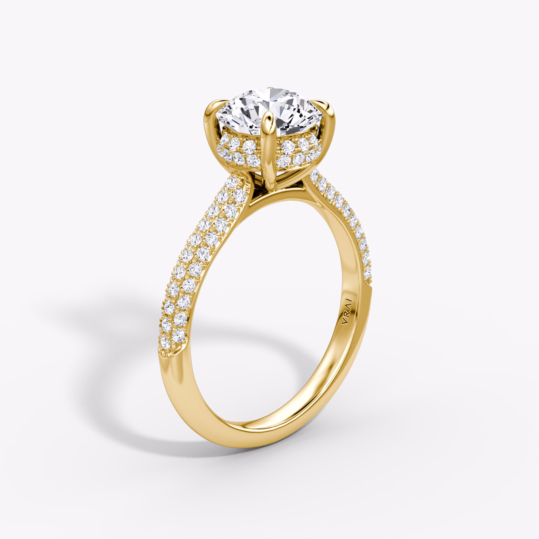 The Regal Pavé Dome | Round Brilliant | 18k | Yellow Gold | bandAccent: Pavé | caratWeight: 2.0ct | diamondOrientation: vertical
