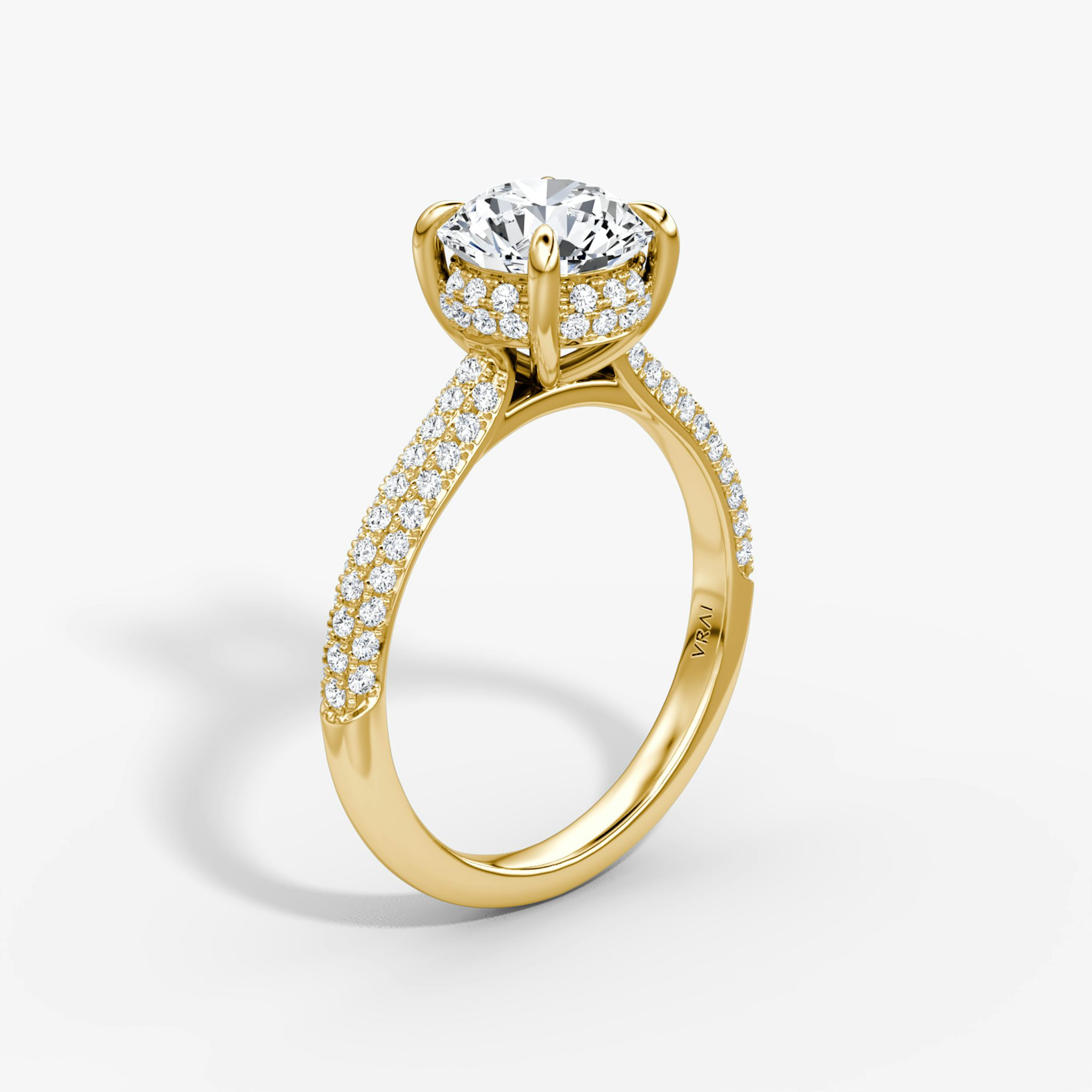 The Regal Pavé Dome | Round Brilliant | 18k | Yellow Gold | bandAccent: Pavé | caratWeight: 2.0ct | diamondOrientation: vertical