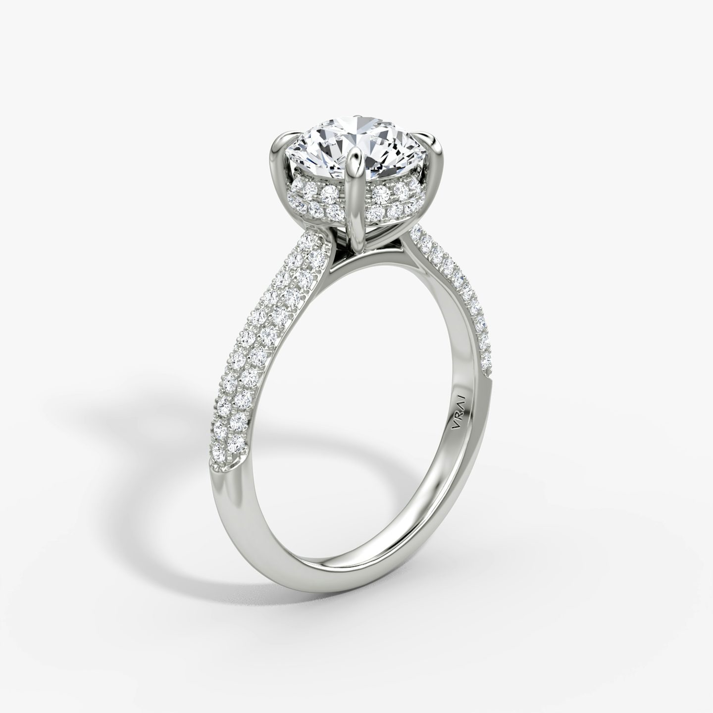 The Regal Pavé Dome | Round Brilliant | Platinum | bandAccent: Pavé | caratWeight: 1.5ct | diamondOrientation: vertical