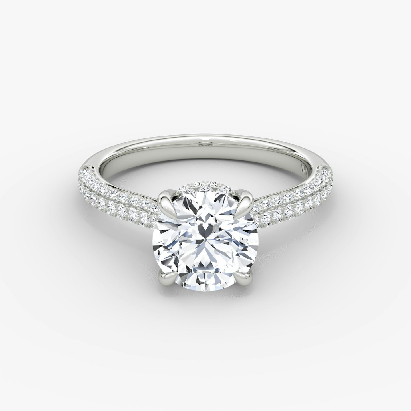 The Regal Pavé Dome | Round Brilliant | Platinum | bandAccent: Pavé | caratWeight: 1.5ct | diamondOrientation: vertical
