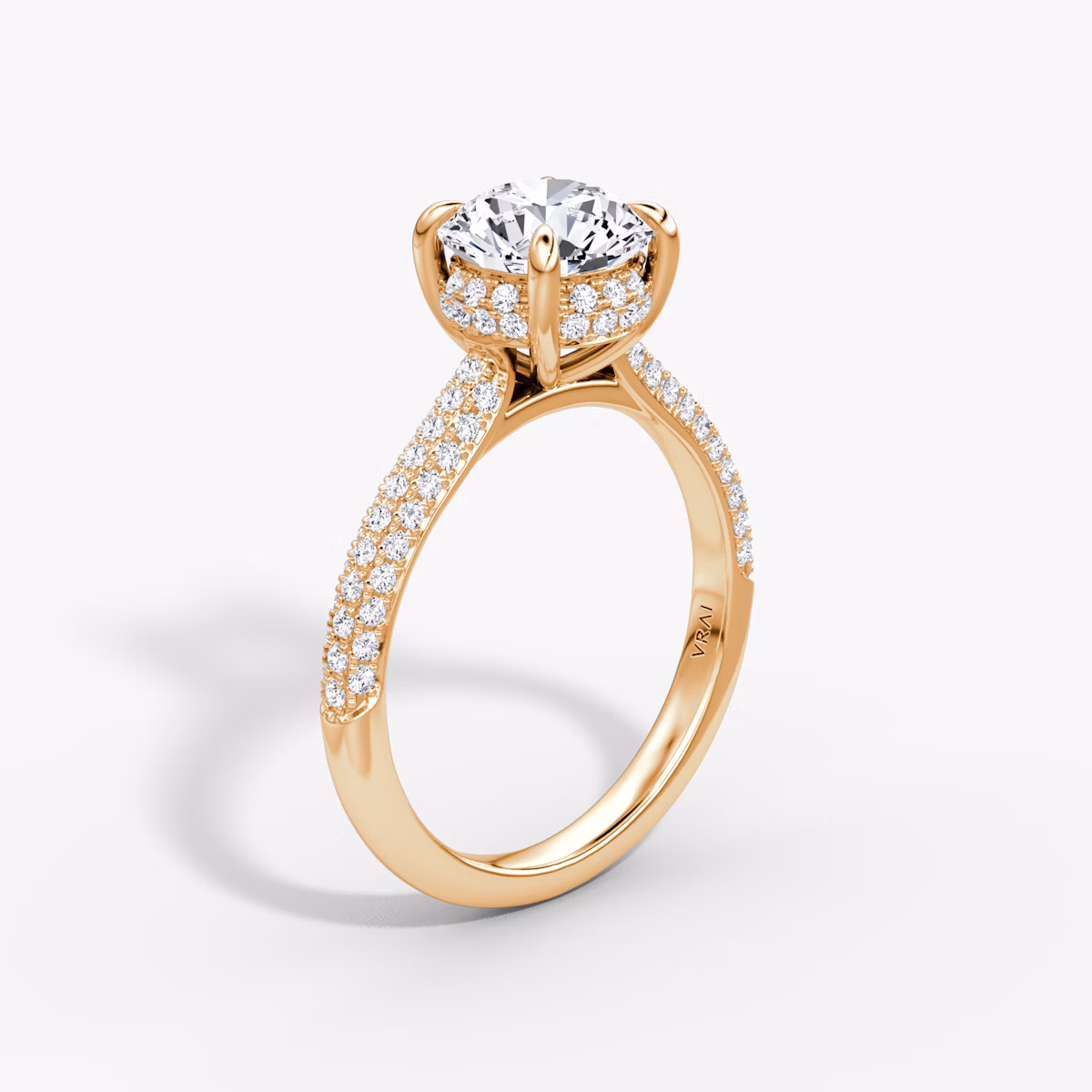 The Regal Pavé Dome | Round Brilliant | 14k | Rose Gold | bandAccent: Pavé | caratWeight: other | diamondOrientation: vertical