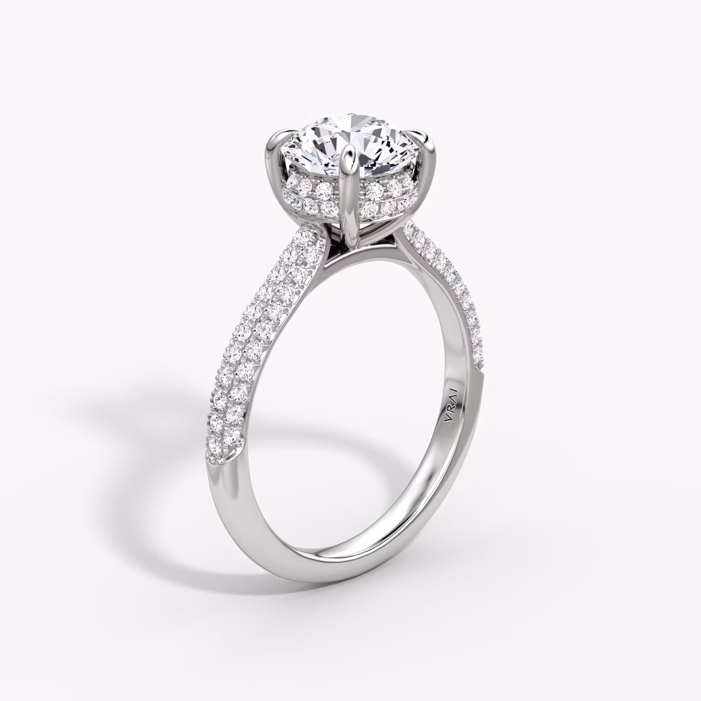 The Regal Pavé Dome | Round Brilliant | Platinum | bandAccent: Pavé | caratWeight: other | diamondOrientation: vertical