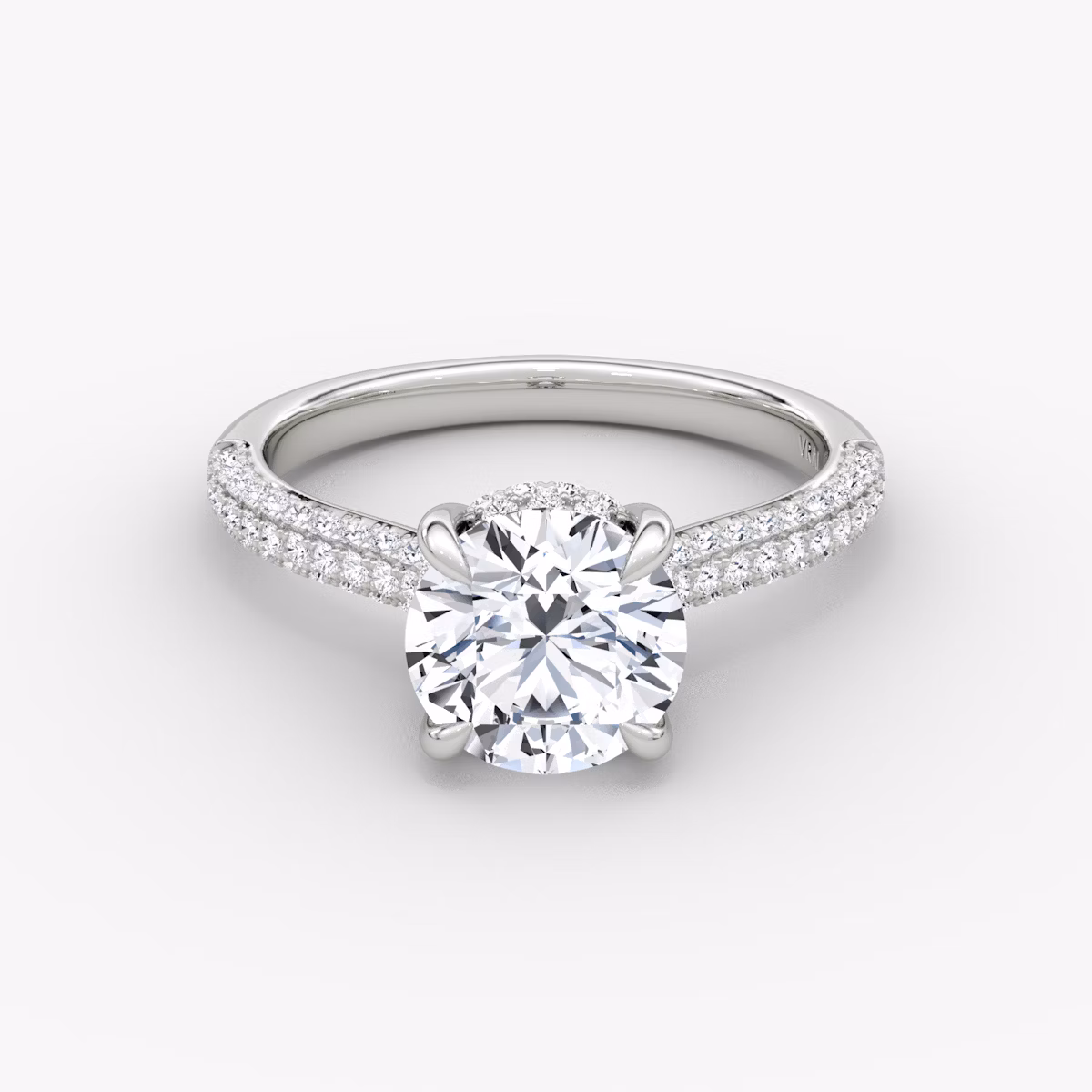 The Regal Pavé Dome | Round Brilliant | Platinum | bandAccent: Pavé | caratWeight: other | diamondOrientation: vertical