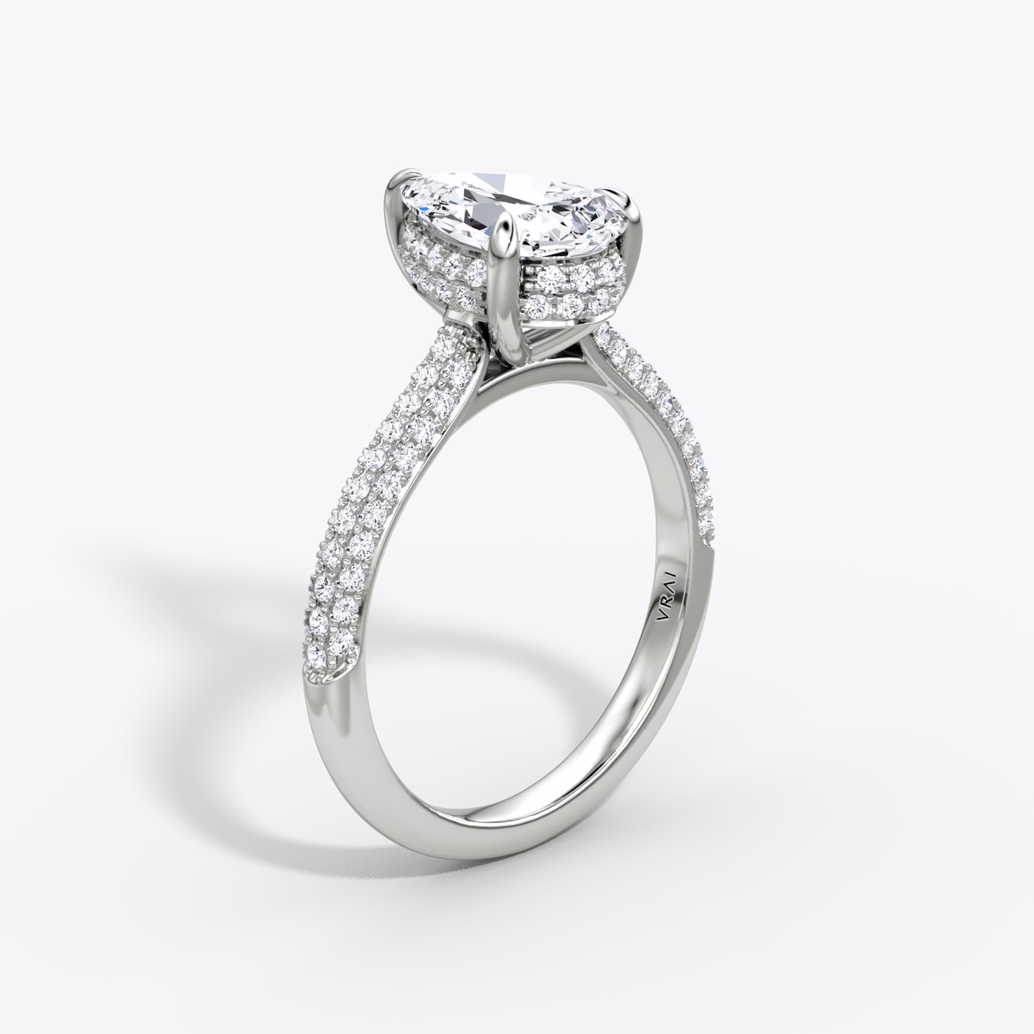 The Regal Pavé Dome | Pear | Platinum | bandAccent: Pavé | diamondOrientation: vertical | caratWeight: other