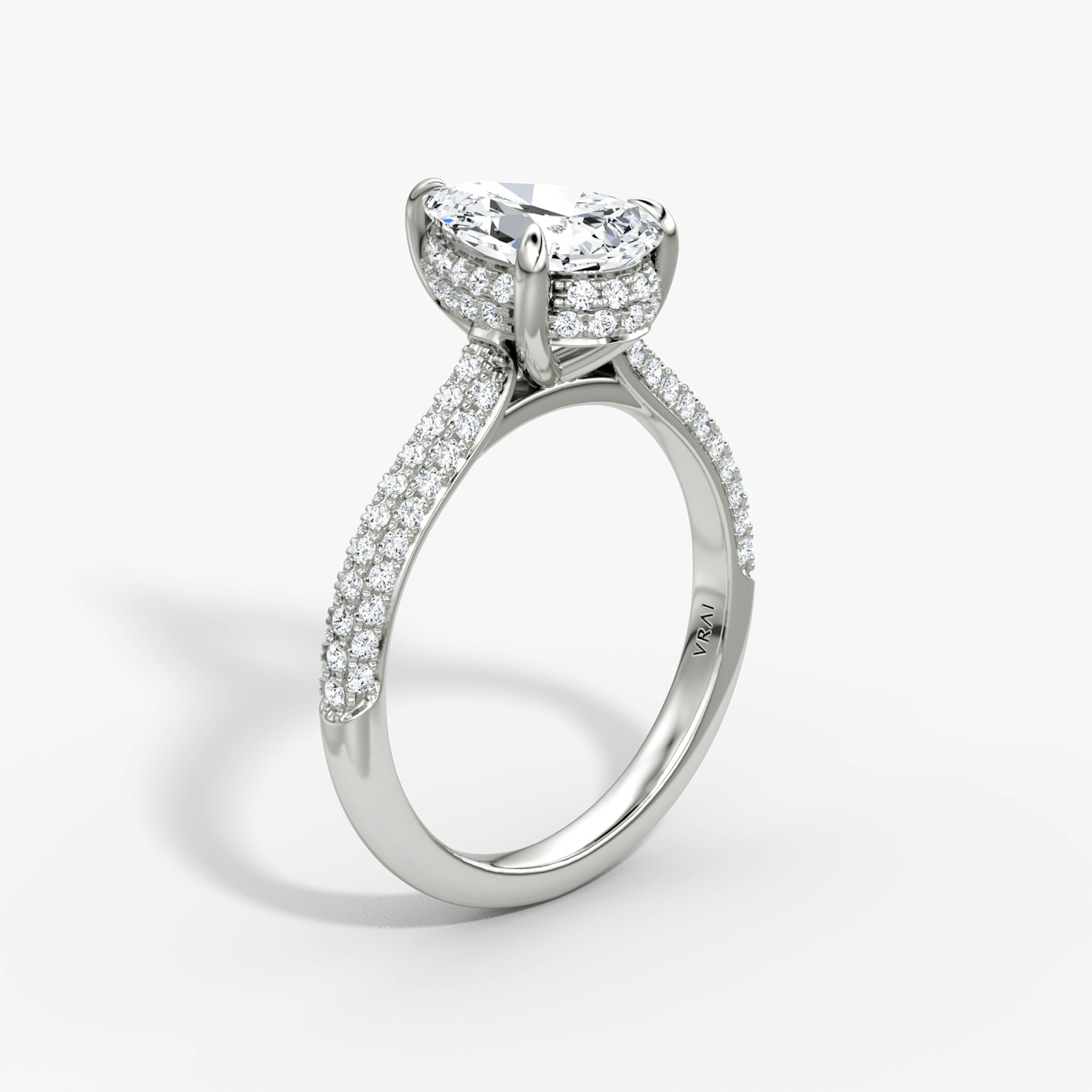 The Regal Pavé Dome | Pear | 18k | White Gold | bandAccent: Pavé | diamondOrientation: vertical | caratWeight: other