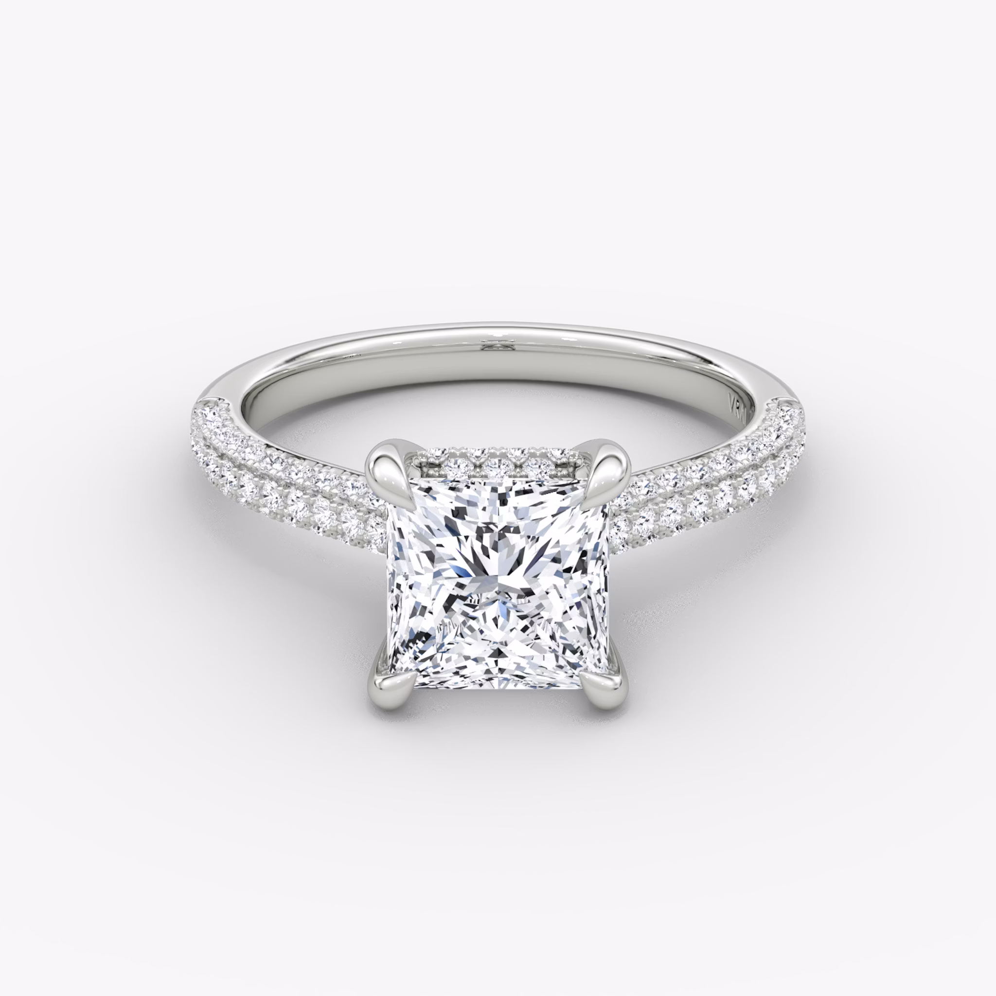 The Regal Pavé Dome | Princess | Platinum | bandAccent: Pavé | diamondOrientation: vertical | caratWeight: other