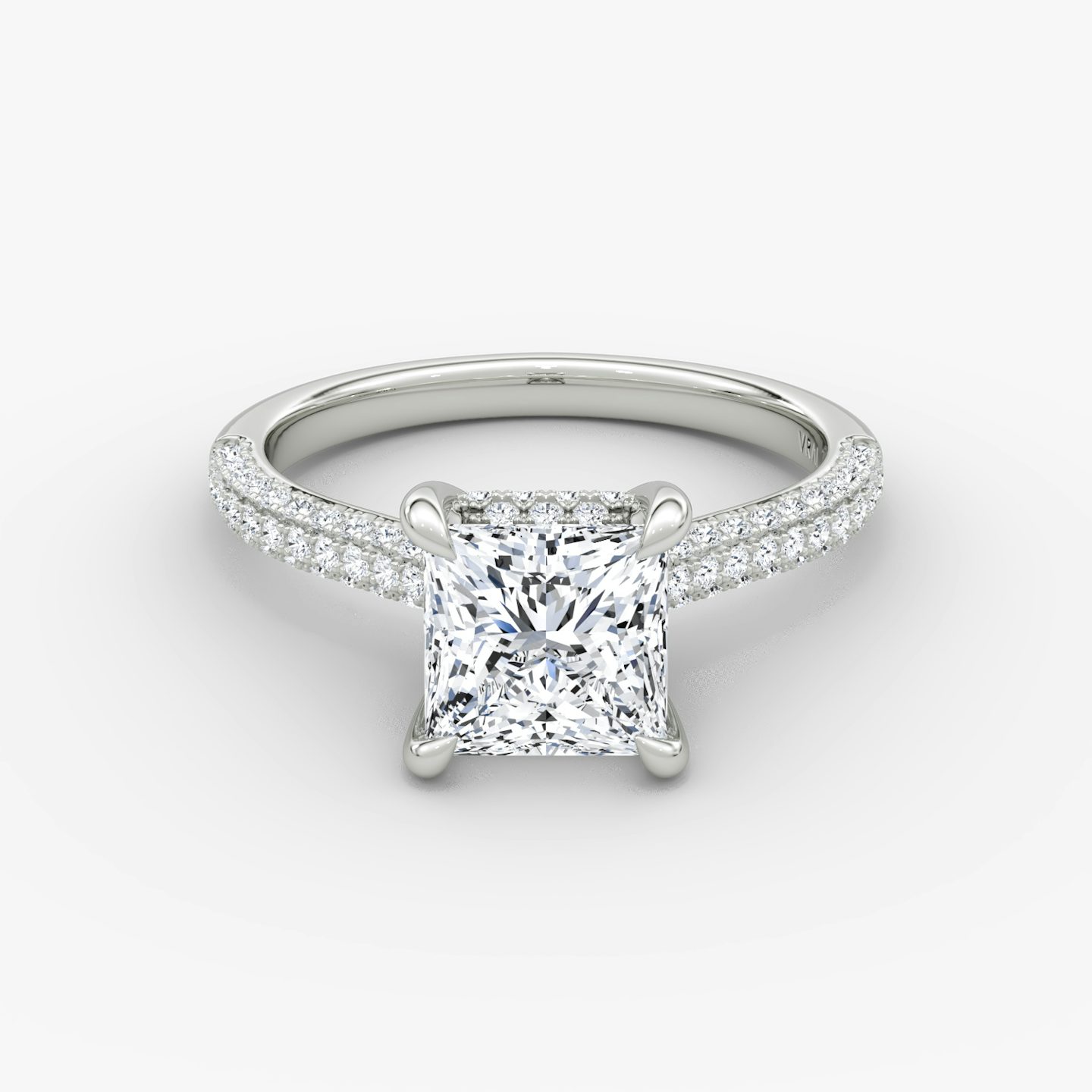 The Regal Pavé Dome | Princess | Platinum | bandAccent: Pavé | diamondOrientation: vertical | caratWeight: other