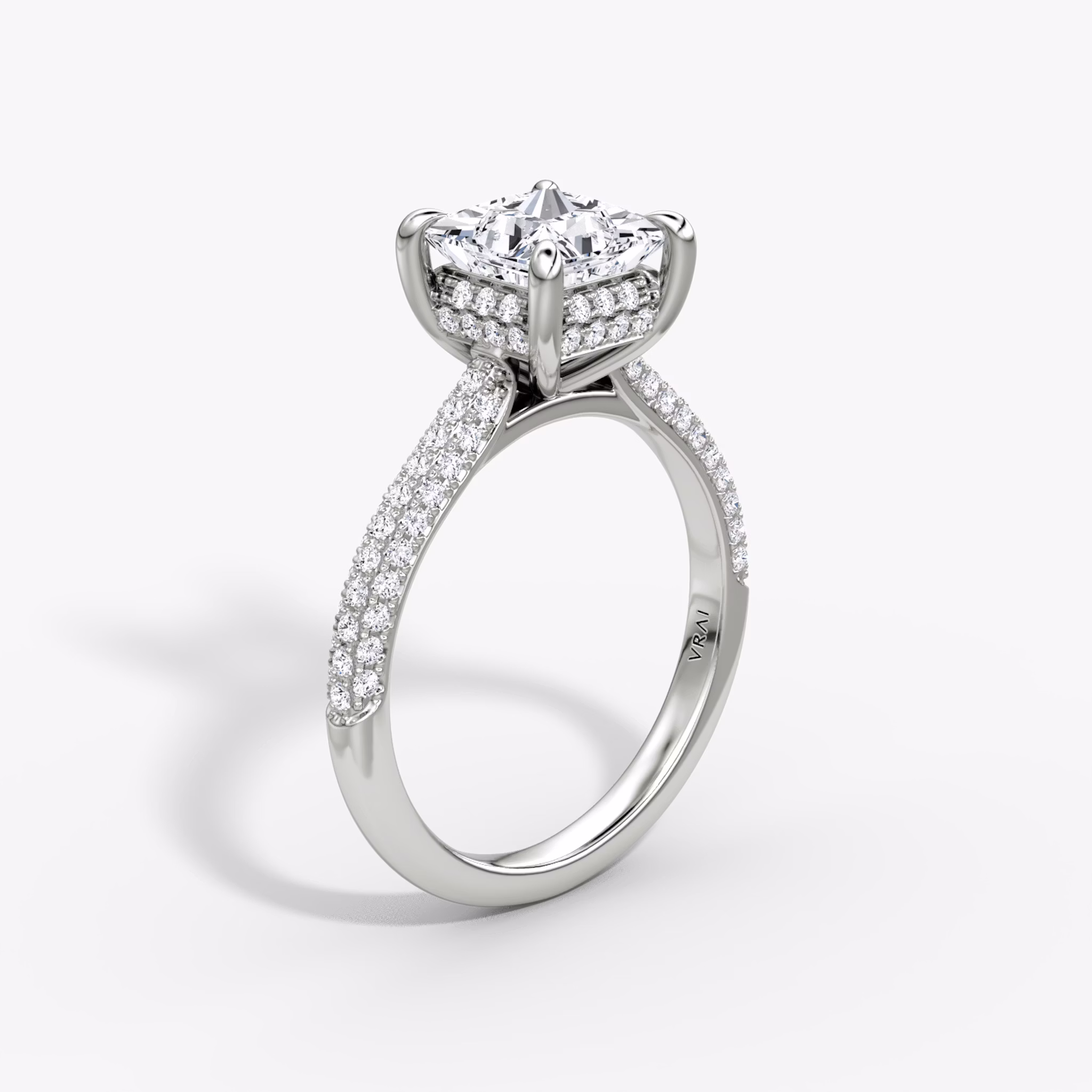 The Regal Pavé Dome | Princess | Platinum | bandAccent: Pavé | diamondOrientation: vertical | caratWeight: other