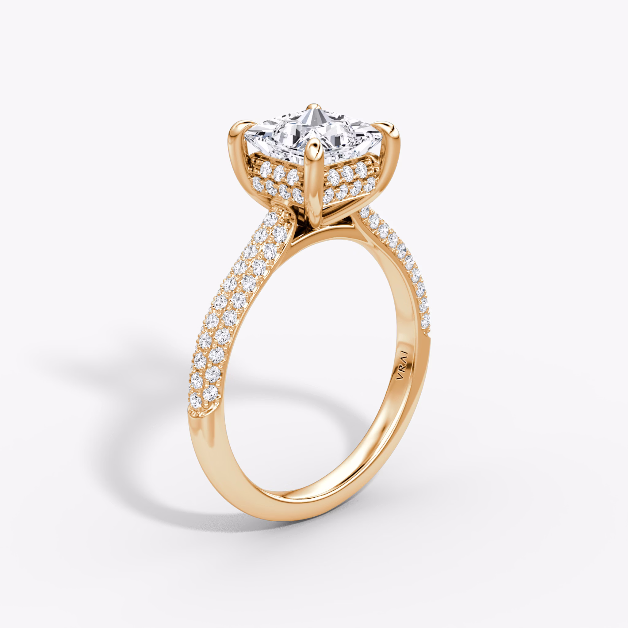 The Regal Pavé Dome | Princess | 14k | Rose Gold | bandAccent: Pavé | diamondOrientation: vertical | caratWeight: other