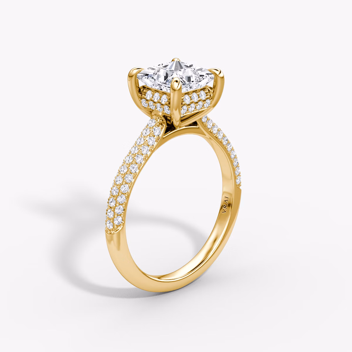 The Regal Pavé Dome | Princess | 18k | Yellow Gold | bandAccent: Pavé | diamondOrientation: vertical | caratWeight: other