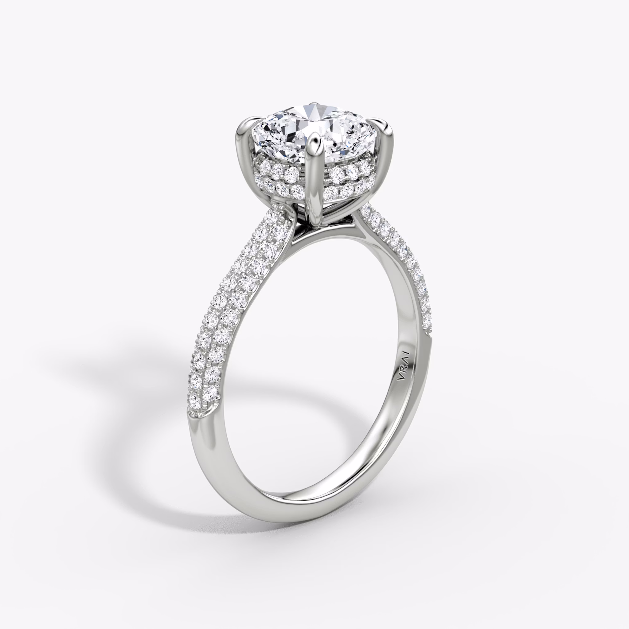 The Regal Pavé Dome | Cushion | Platinum | bandAccent: Pavé | diamondOrientation: vertical | caratWeight: other