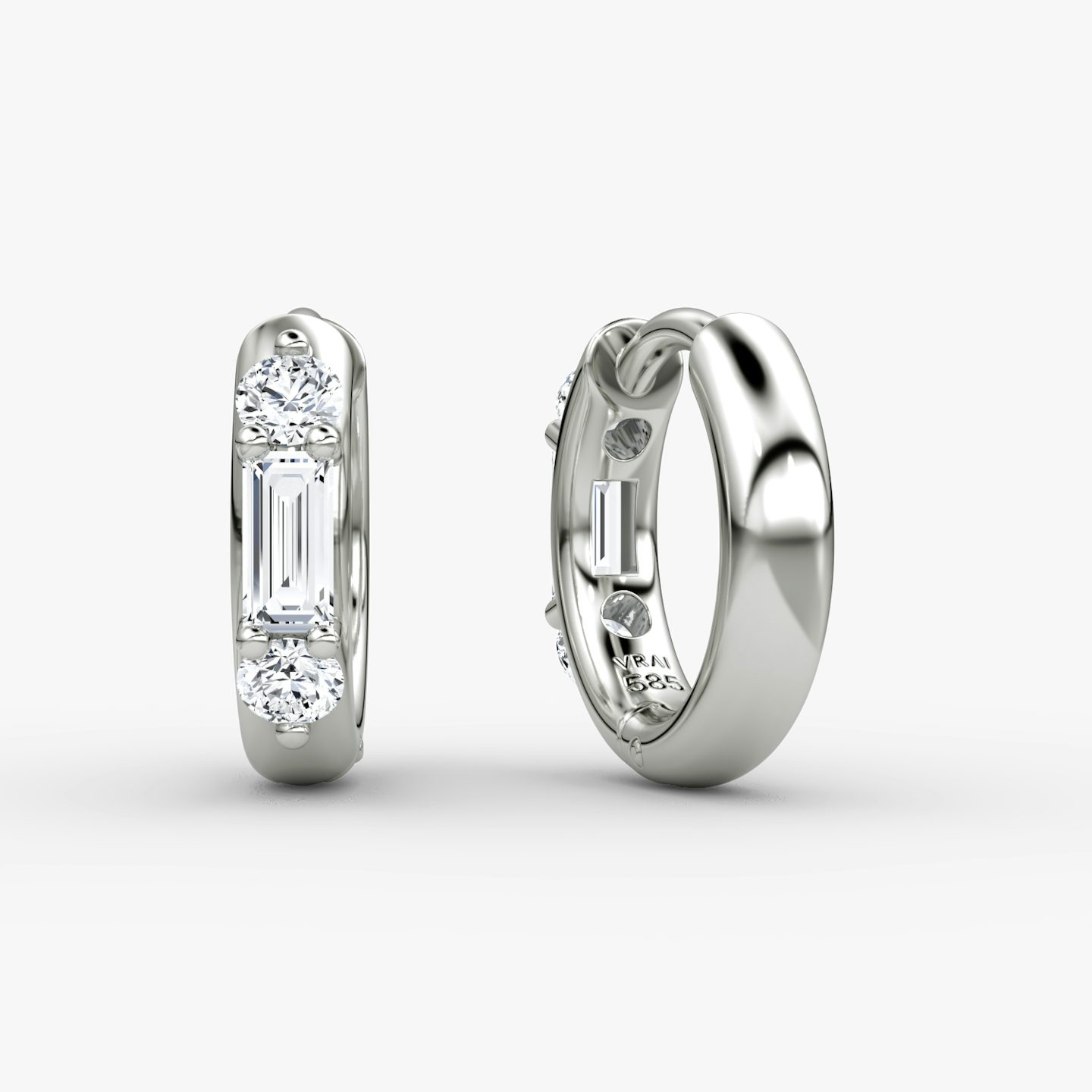 Three Stone Huggie Hoop | Round Brilliant | 14k | White Gold
