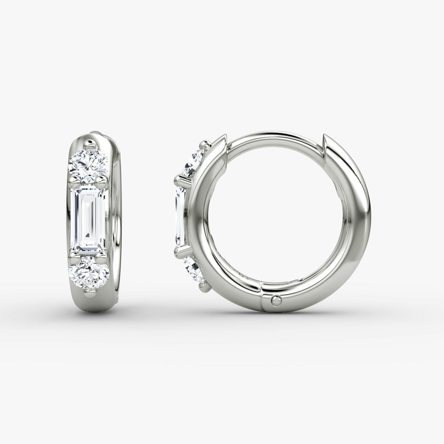 Three Stone Huggie Hoop | Round Brilliant | 14k | White Gold