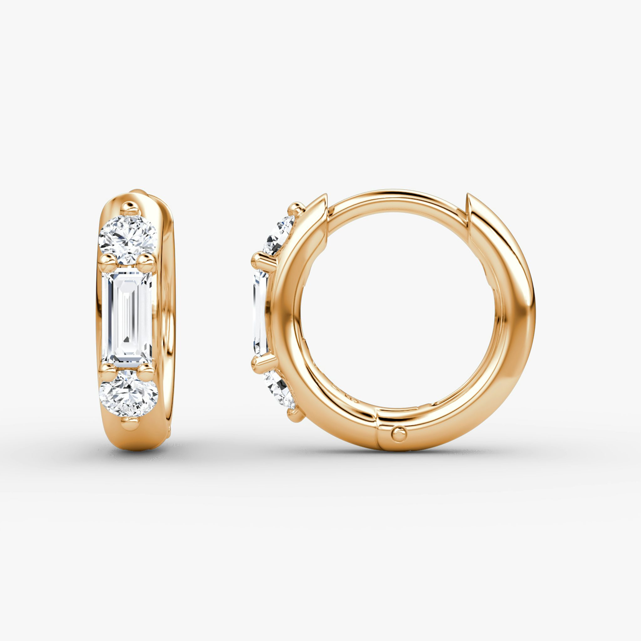 Three Stone Huggie Hoop | Round Brilliant | 14k | Rose Gold