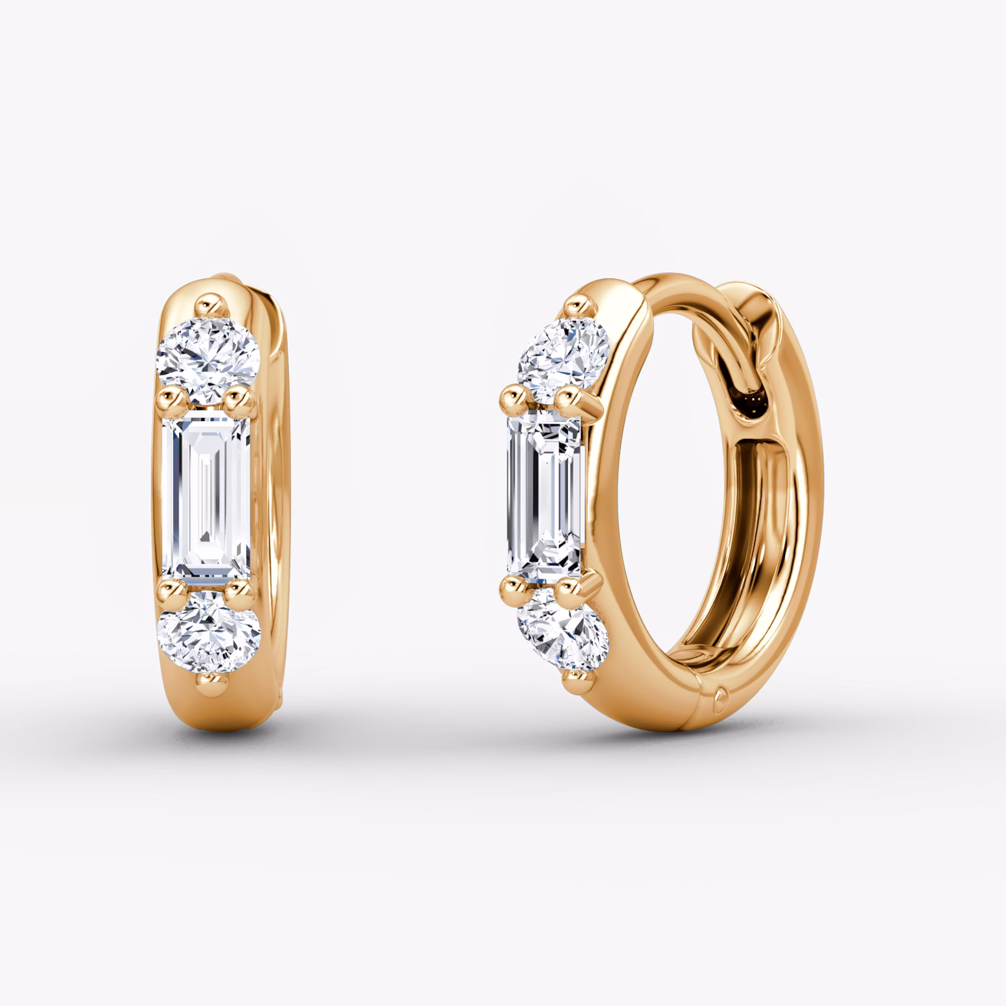 Three Stone Huggie Hoop Round Brilliant | Rose Gold