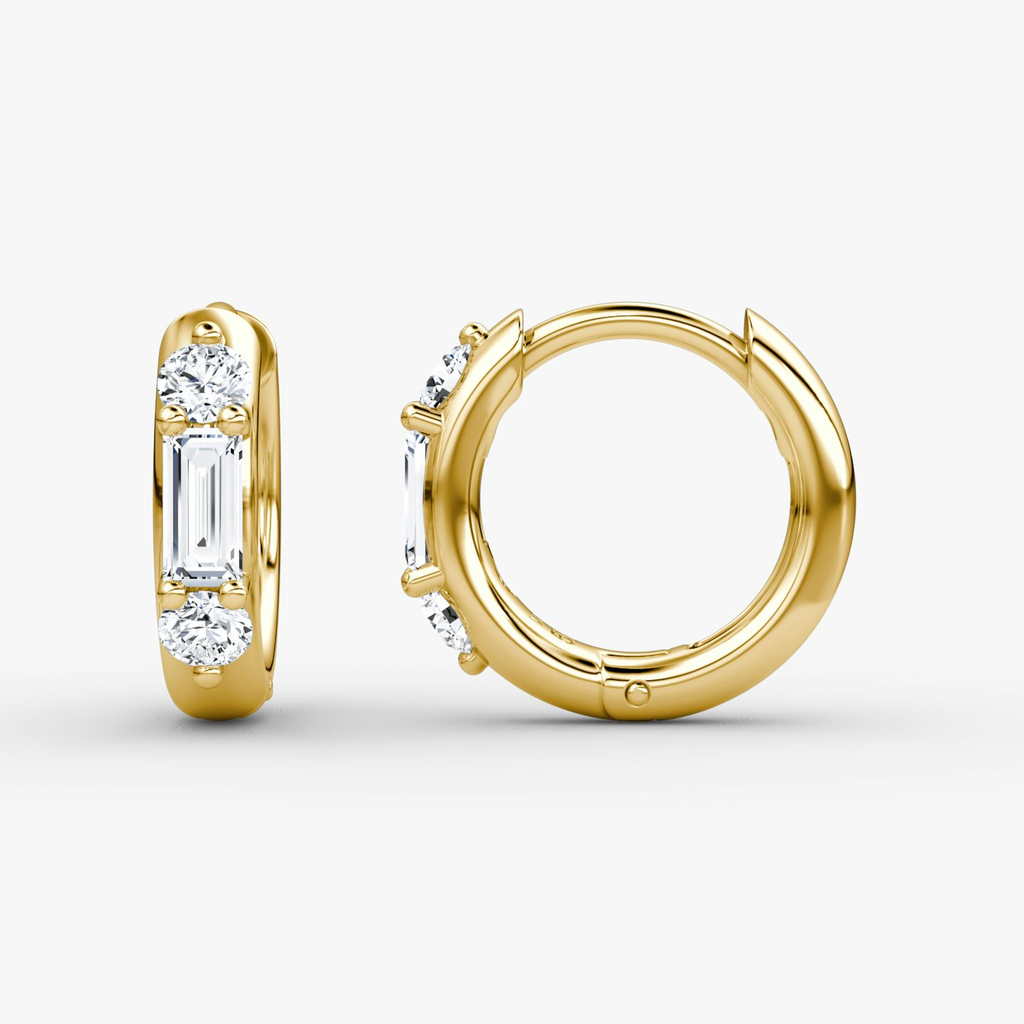 Three Stone Huggie Hoop | Round Brilliant | 14k | Yellow Gold