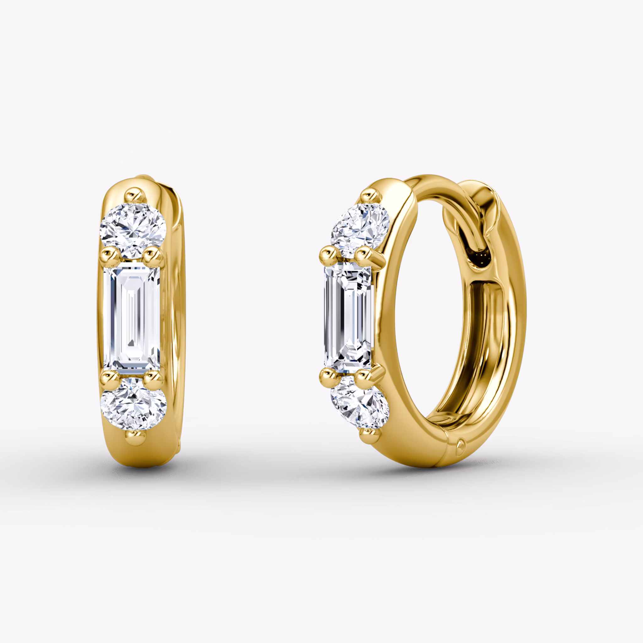 Three Stone Huggie Hoop Round Brilliant | Yellow Gold