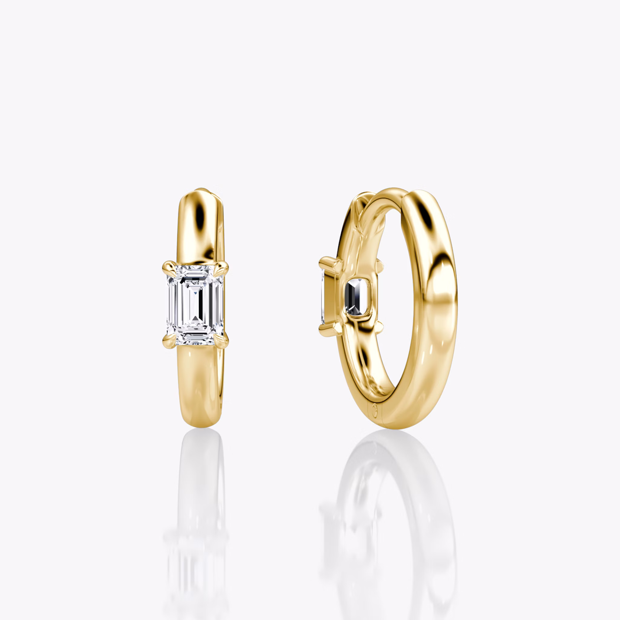 Solitaire Huggie Hoop | Emerald | 14k | Yellow Gold