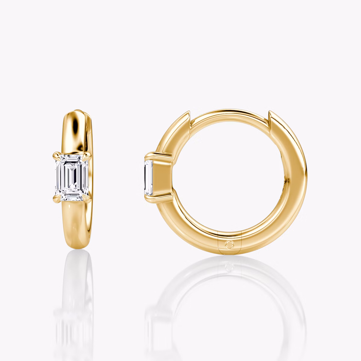 Solitaire Huggie Hoop | Emerald | 14k | Yellow Gold