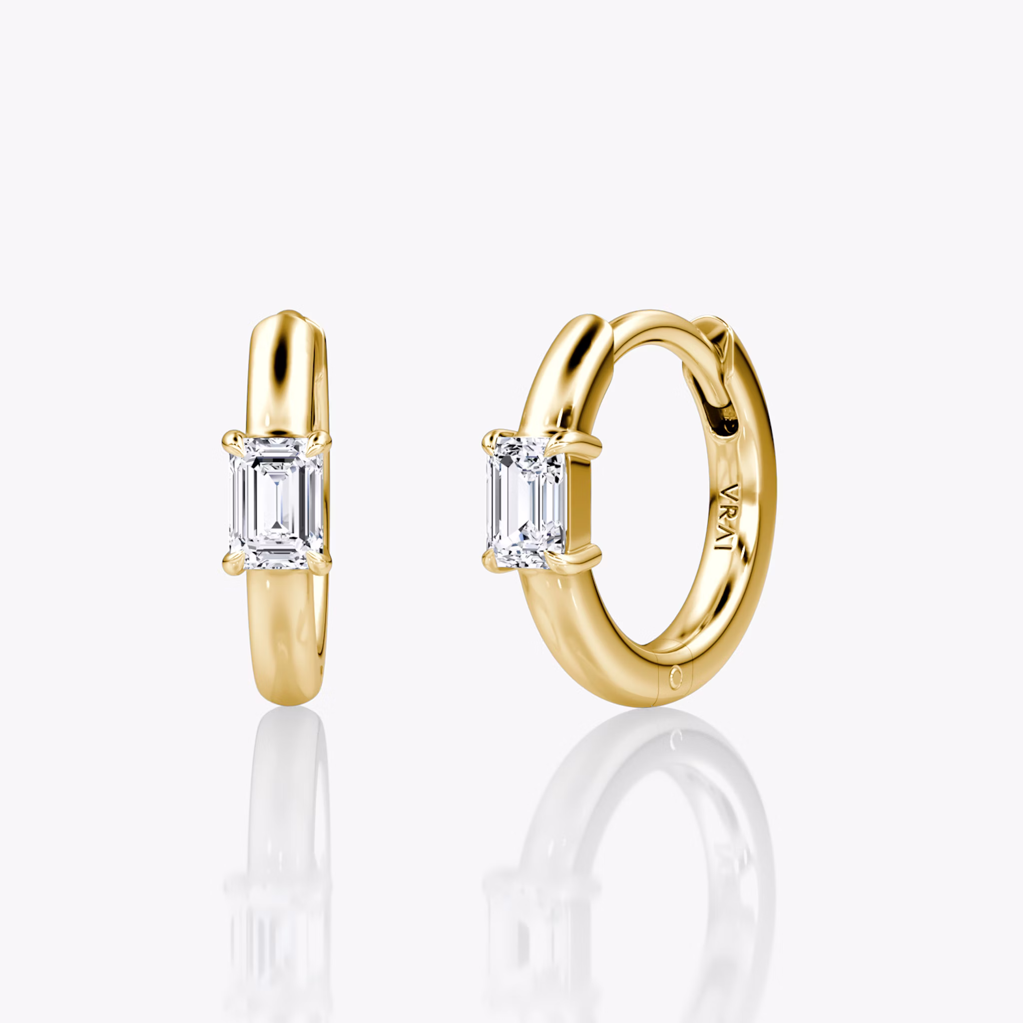 Solitaire Huggie Hoop | Emerald | 14k | Yellow Gold