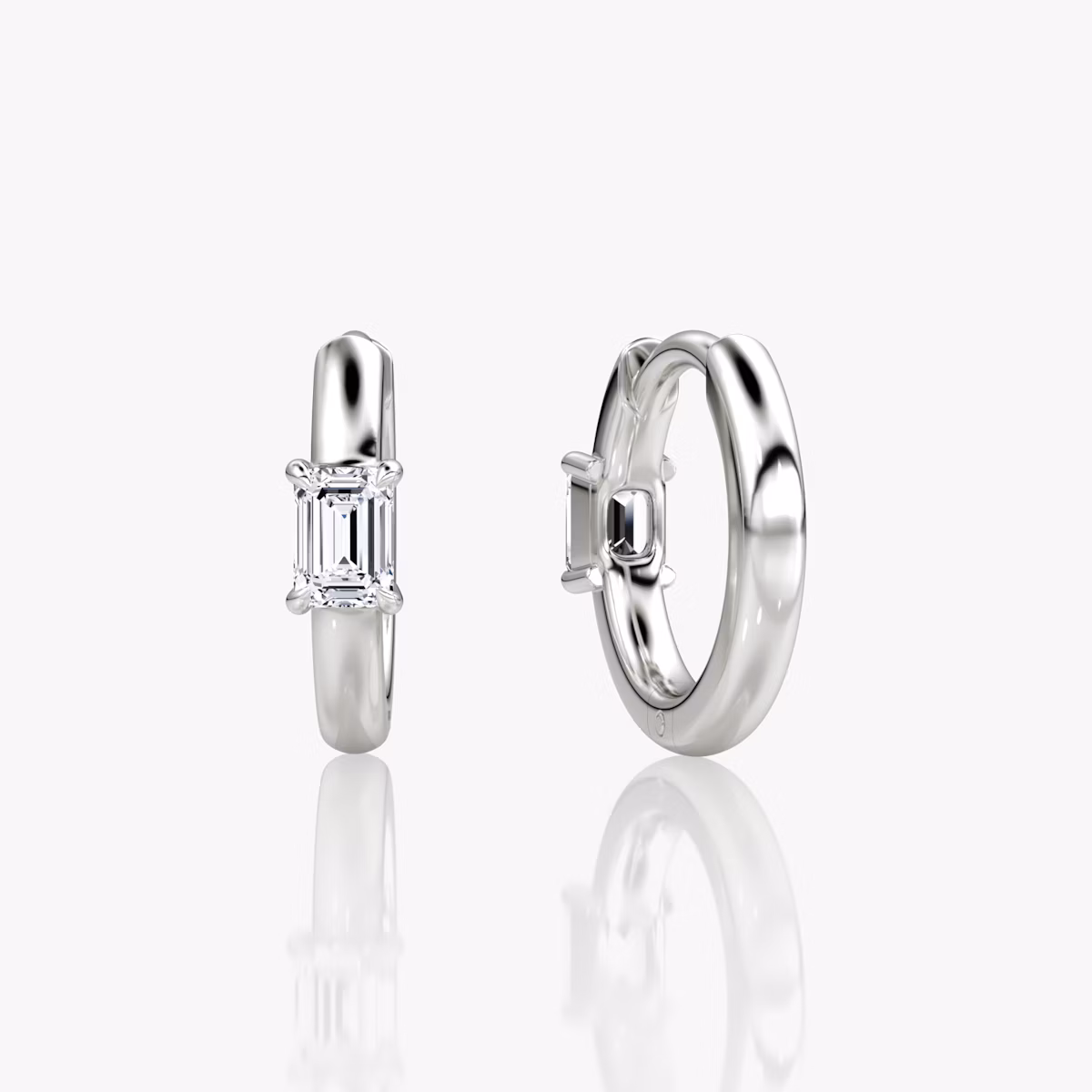 Solitaire Huggie Hoop | Emerald | 14k | White Gold