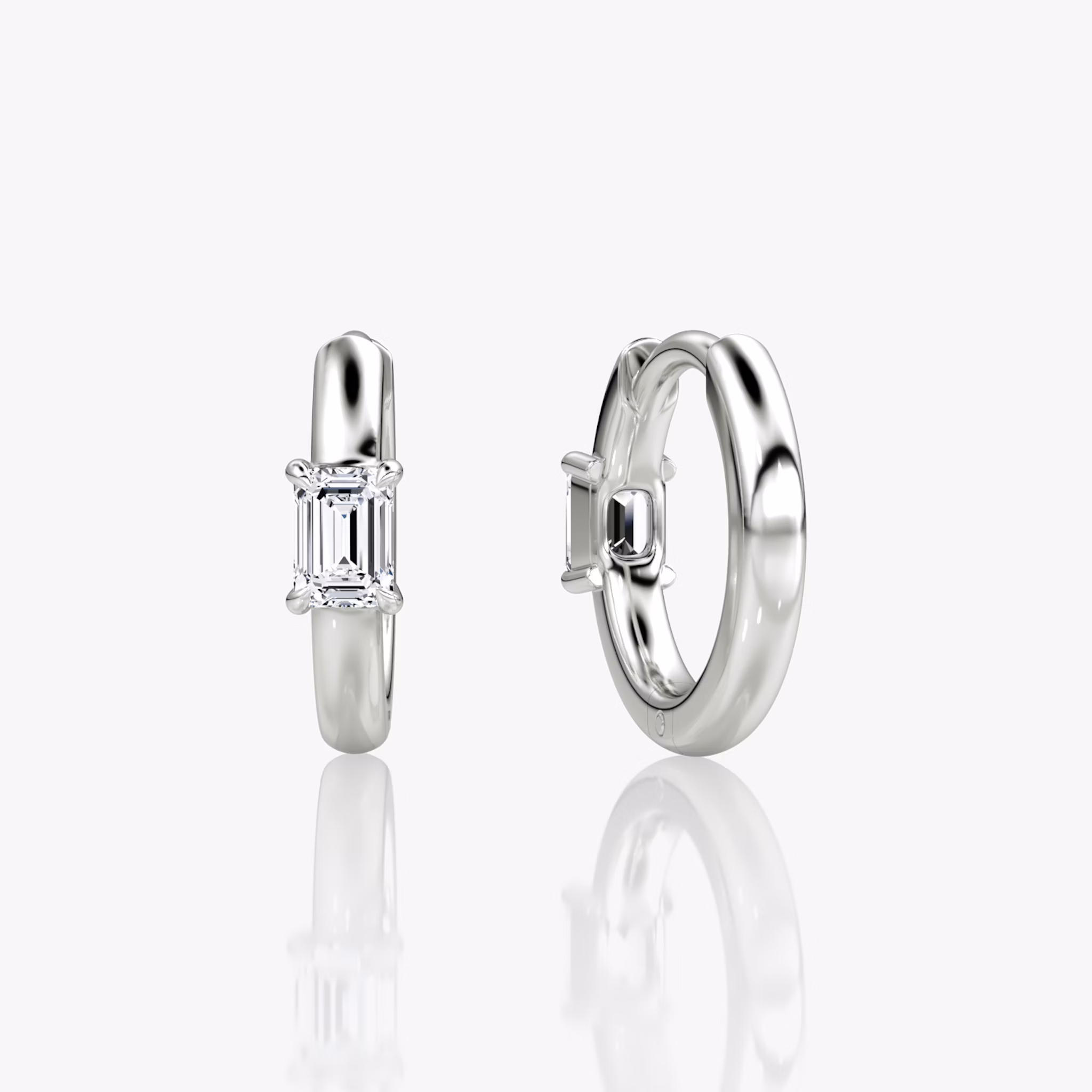 Solitaire Huggie Hoop | Emerald | 14k | White Gold