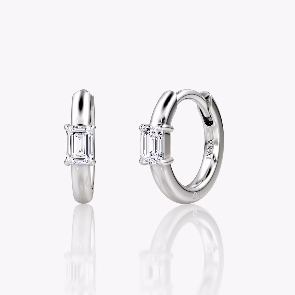 Solitaire Huggie Hoop | Emerald | 14k | White Gold
