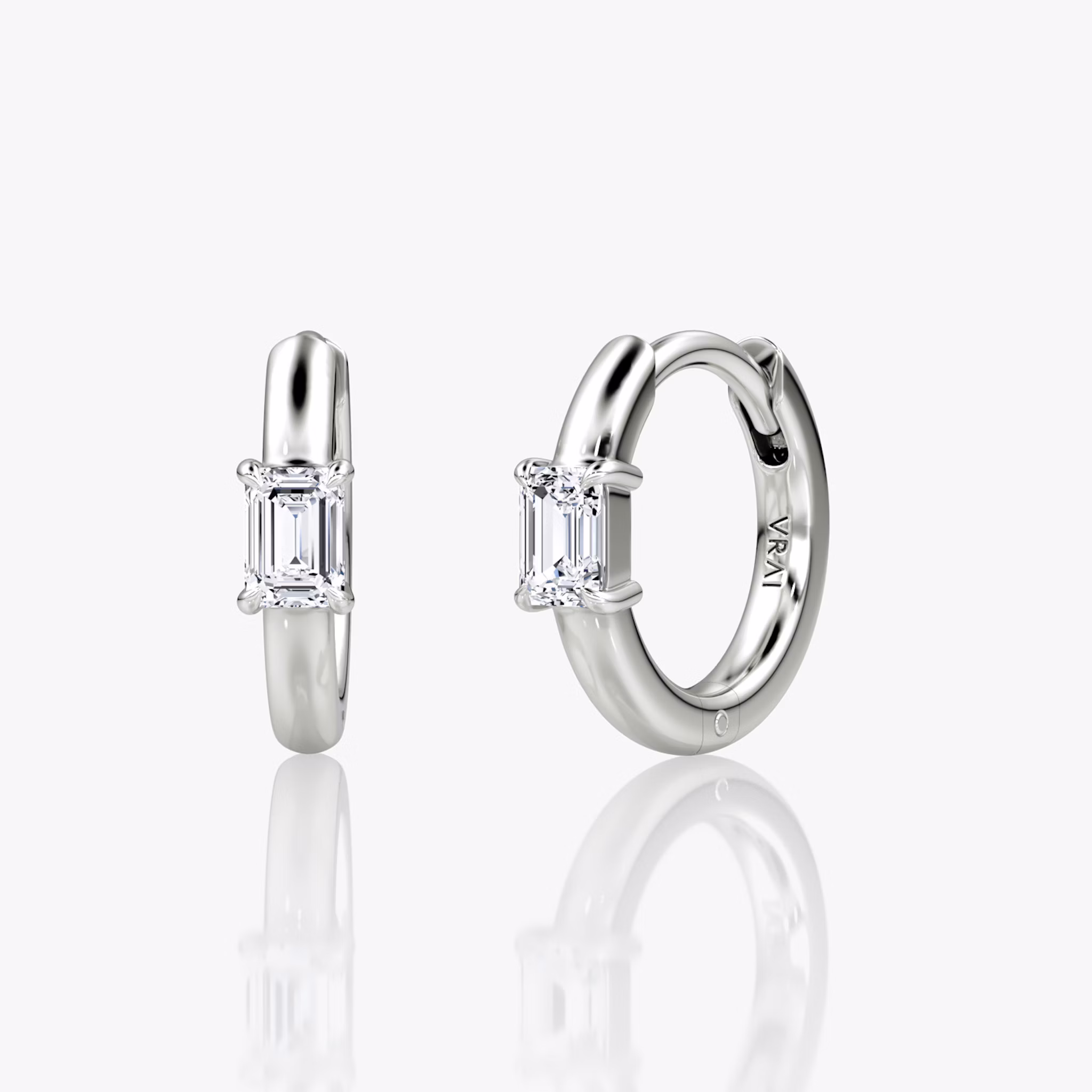 Solitaire Huggie Hoop | Emerald | 14k | White Gold