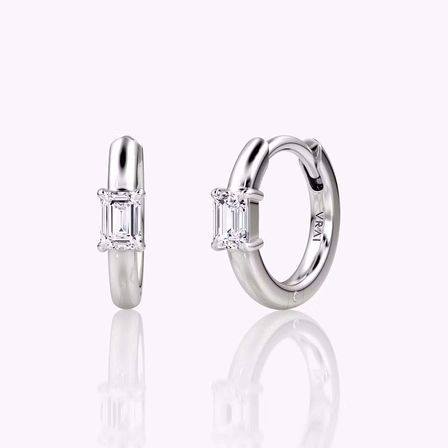 Solitaire Huggie Hoop | Emerald | 14k | White Gold