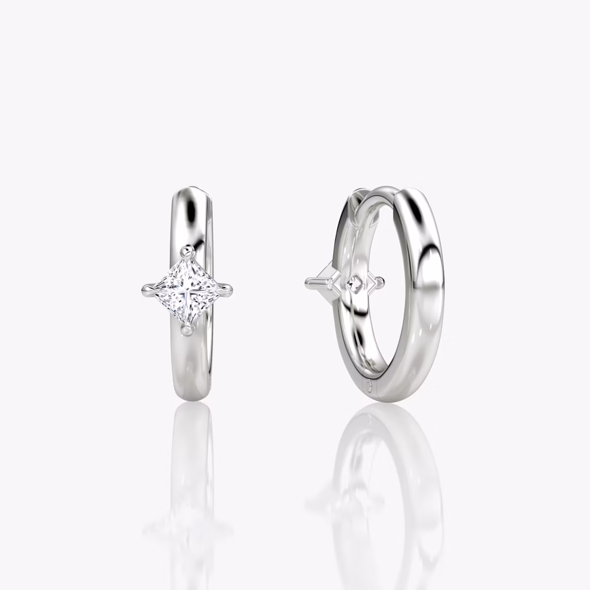 Solitaire Huggie Hoop | Princess | 14k | White Gold