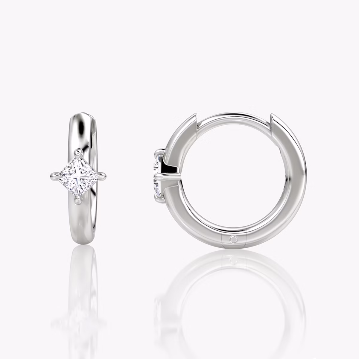 Solitaire Huggie Hoop | Princess | 14k | White Gold