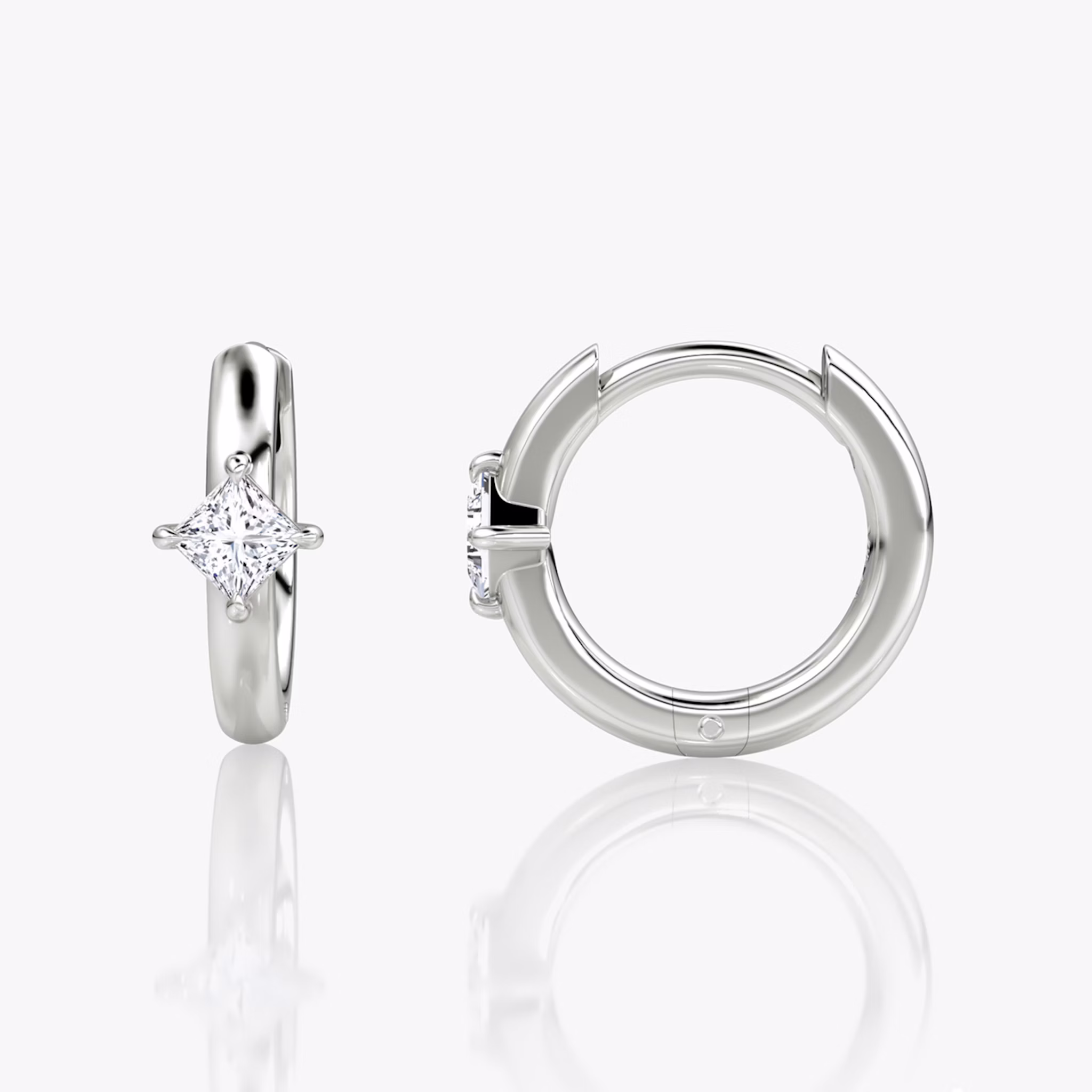 Solitaire Huggie Hoop | Princess | 14k | White Gold