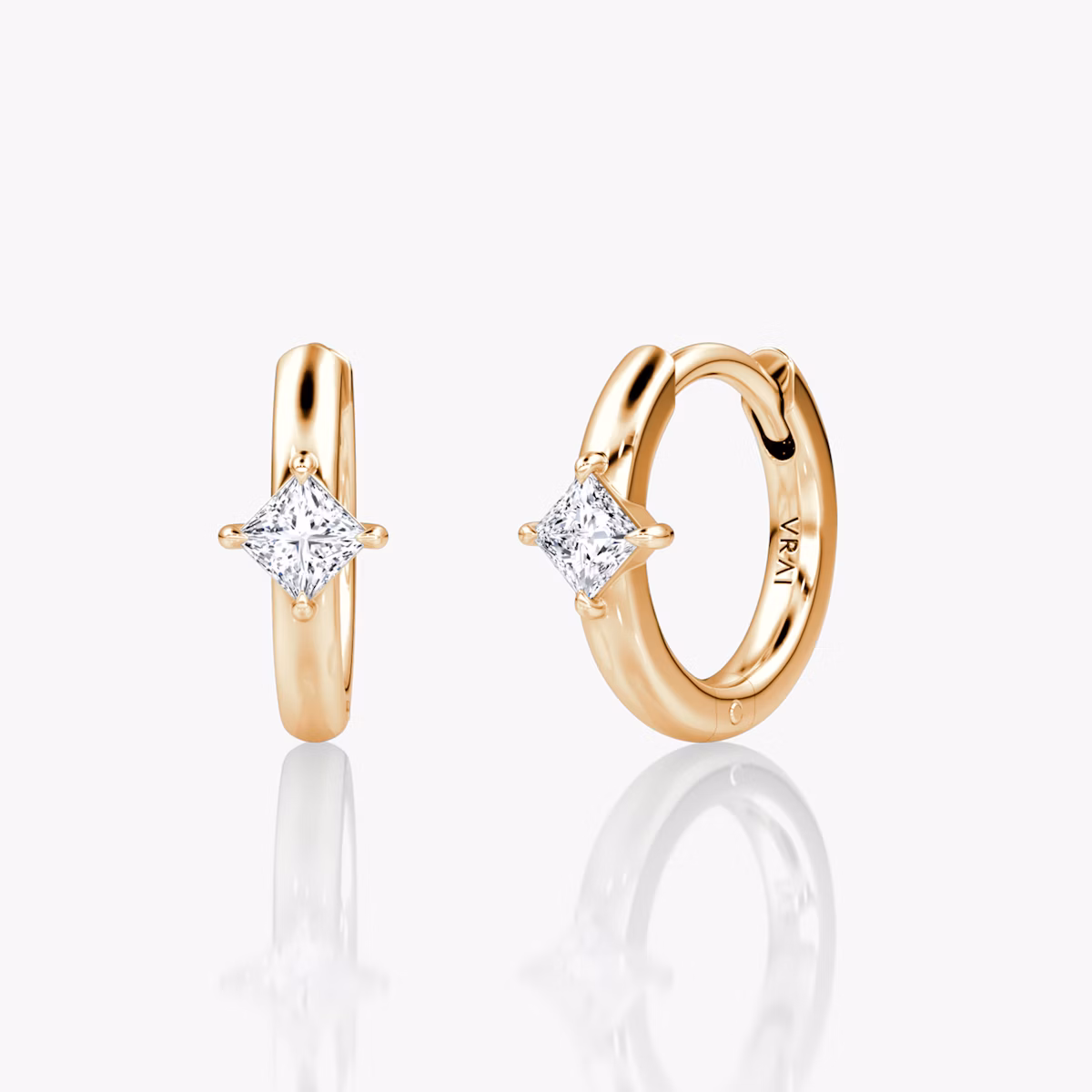 Solitaire Huggie Hoop | Princess | 14k | Rose Gold