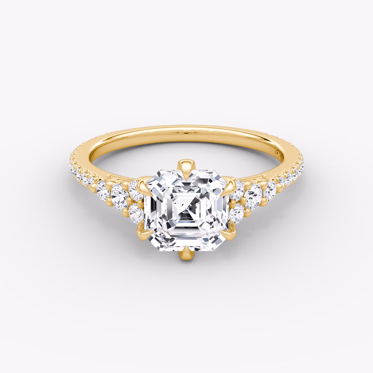 The Round Cluster Heirloom | Asscher | 18k | Yellow Gold | bandAccent: Pavé | diamondOrientation: vertical | caratWeight: other