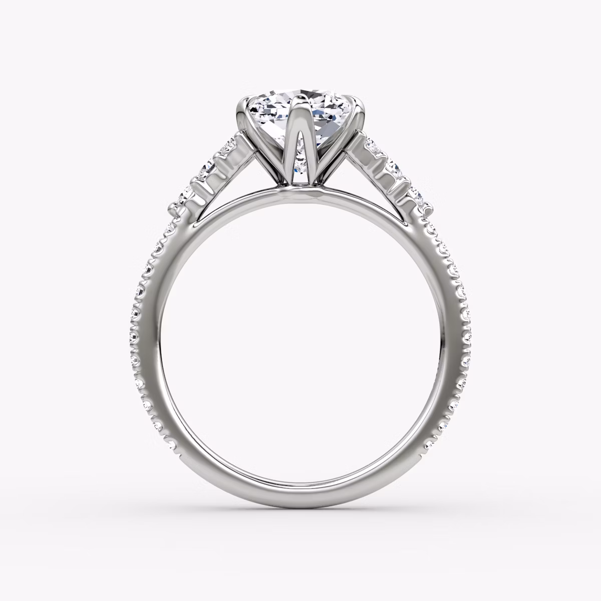 Anillo de compromiso Round Cluster Heirloom | Cojín | 18k | Oro blanco | bandAccent: Pavé | diamondOrientation: vertical | caratWeight: other