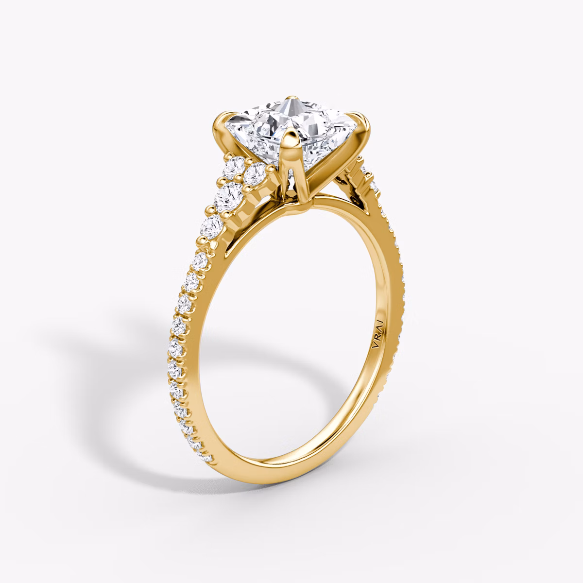 The Round Cluster Heirloom | Princess | 18k | Yellow Gold | bandAccent: Pavé | diamondOrientation: vertical | caratWeight: other
