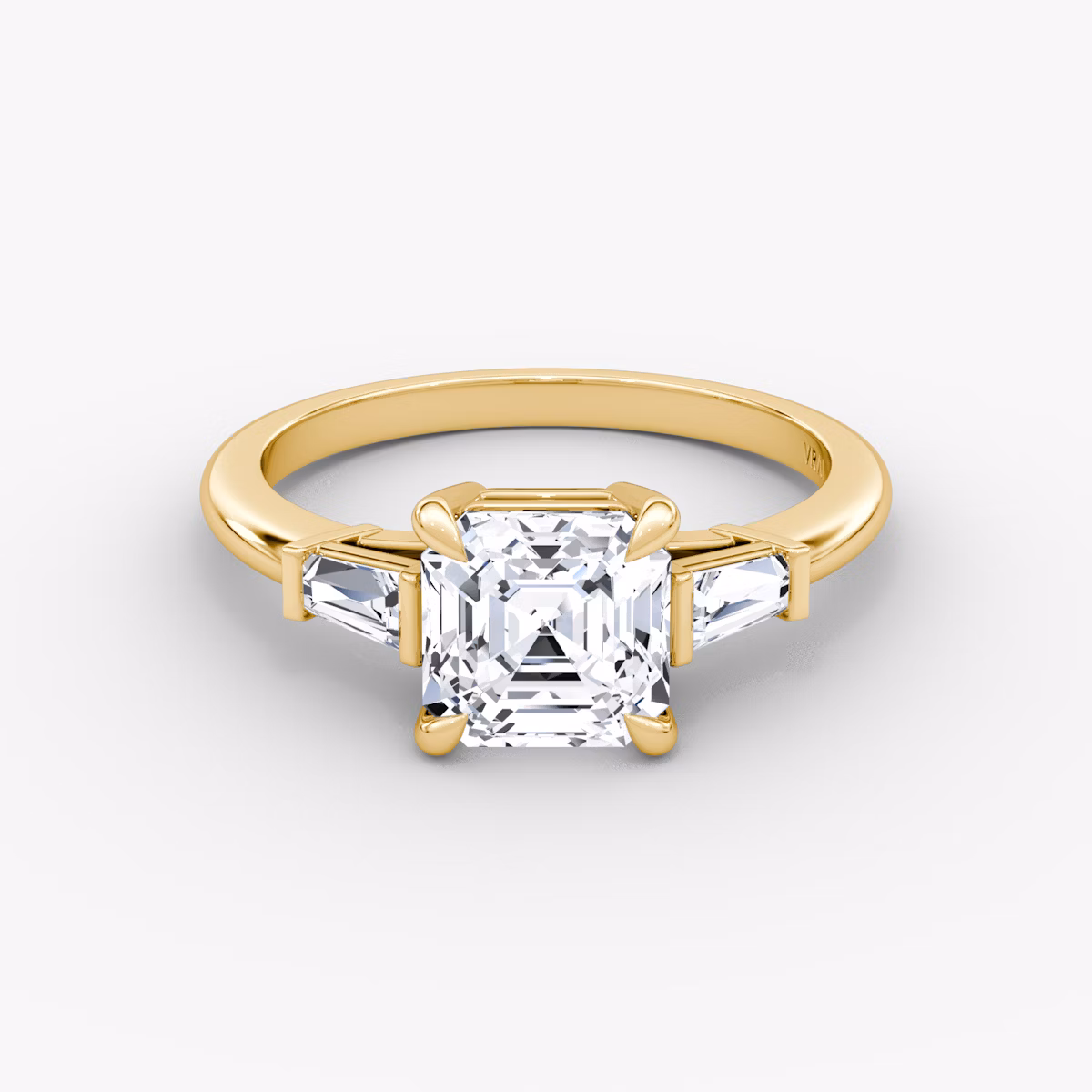 The Tapered Baguette Three Stone | Asscher | 18k | Yellow Gold | bandAccent: Plain | caratWeight: 1.0ct | excludeFromFeed: null | diamondOrientation: vertical