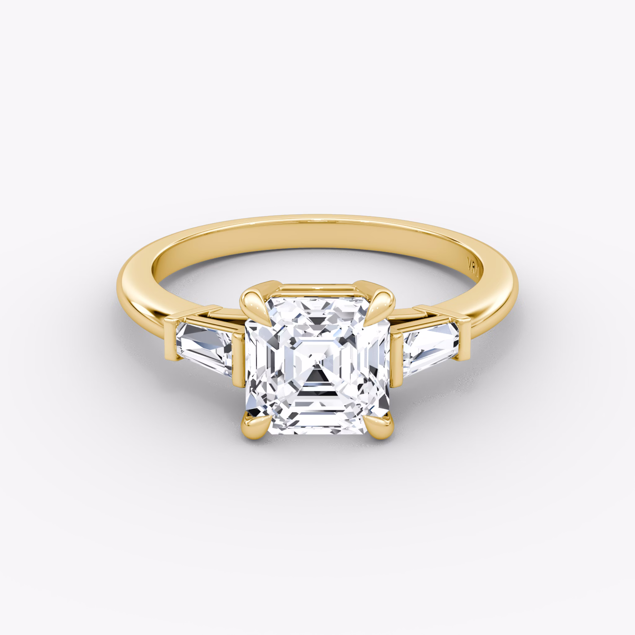 The Tapered Baguette Three Stone | Asscher | 18k | Yellow Gold | bandAccent: Plain | excludeFromFeed: null | diamondOrientation: vertical | caratWeight: other