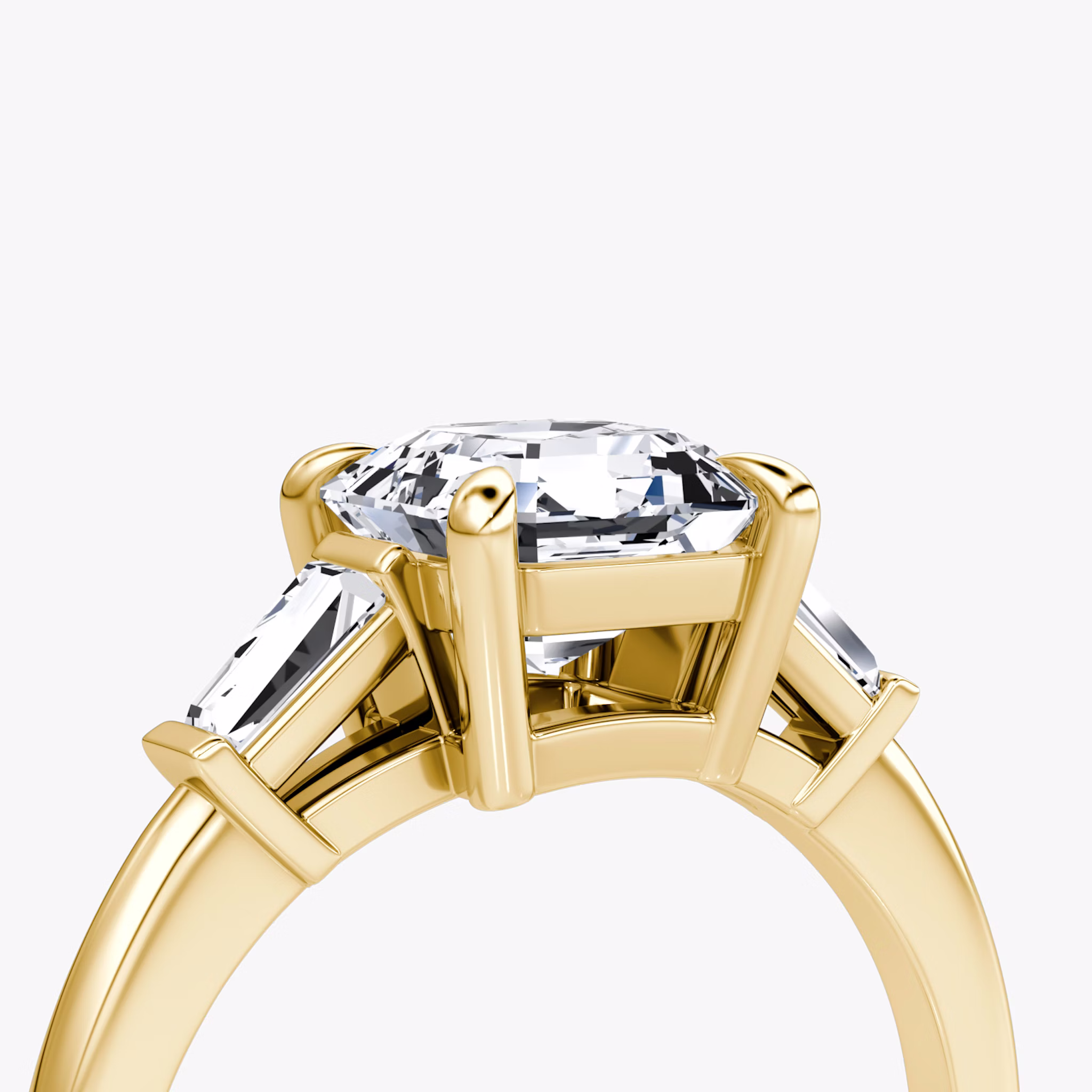 The Tapered Baguette Three Stone | Asscher | 18k | Yellow Gold | bandAccent: Plain | excludeFromFeed: null | diamondOrientation: vertical | caratWeight: other