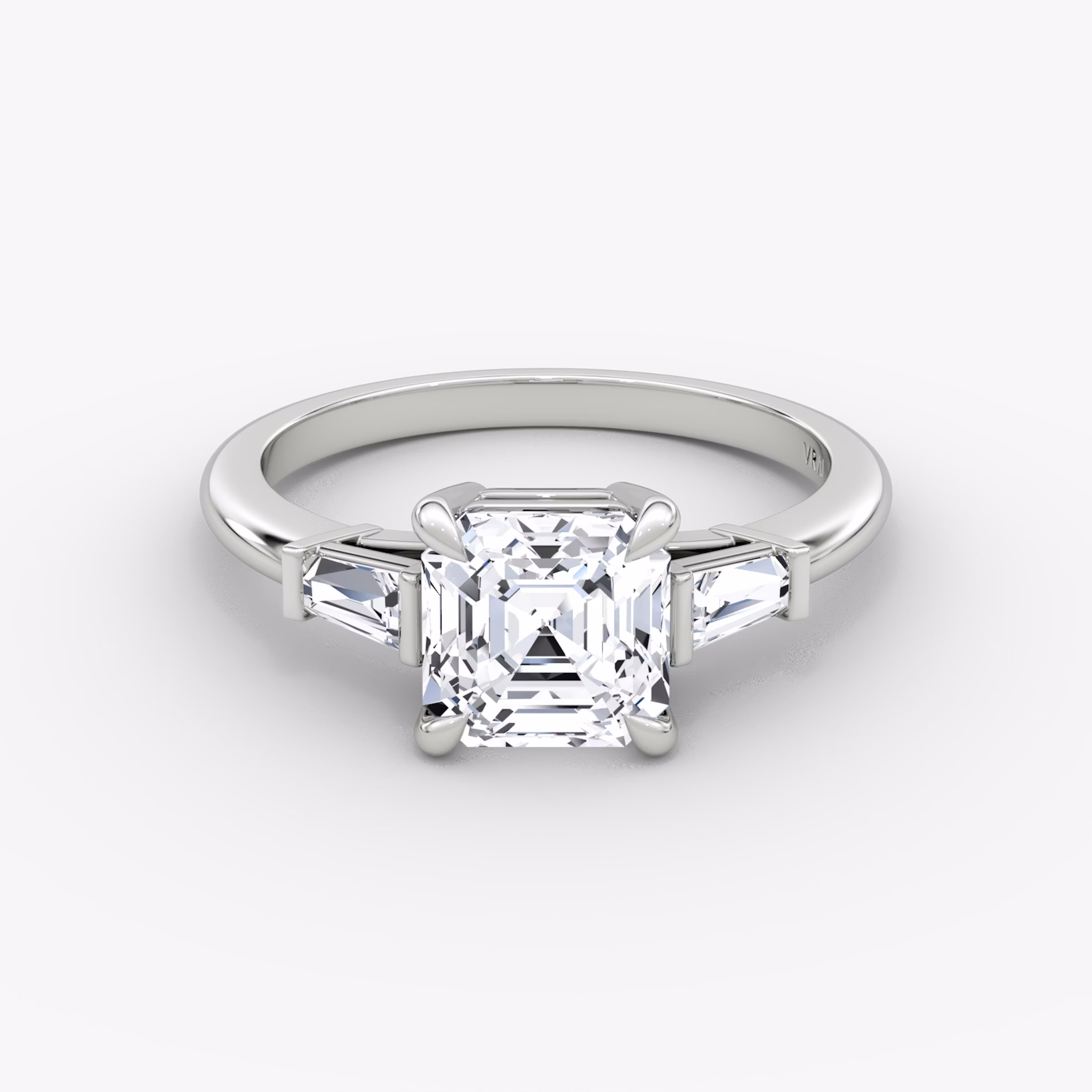 The Tapered Baguette Three Stone | Asscher | 18k | White Gold | bandAccent: Plain | excludeFromFeed: null | diamondOrientation: vertical | caratWeight: other