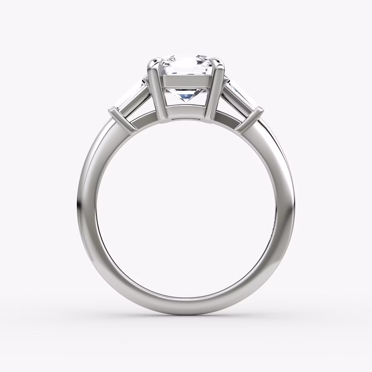 The Tapered Baguette Three Stone | Asscher | 18k | White Gold | bandAccent: Plain | caratWeight: 1.0ct | excludeFromFeed: null | diamondOrientation: vertical